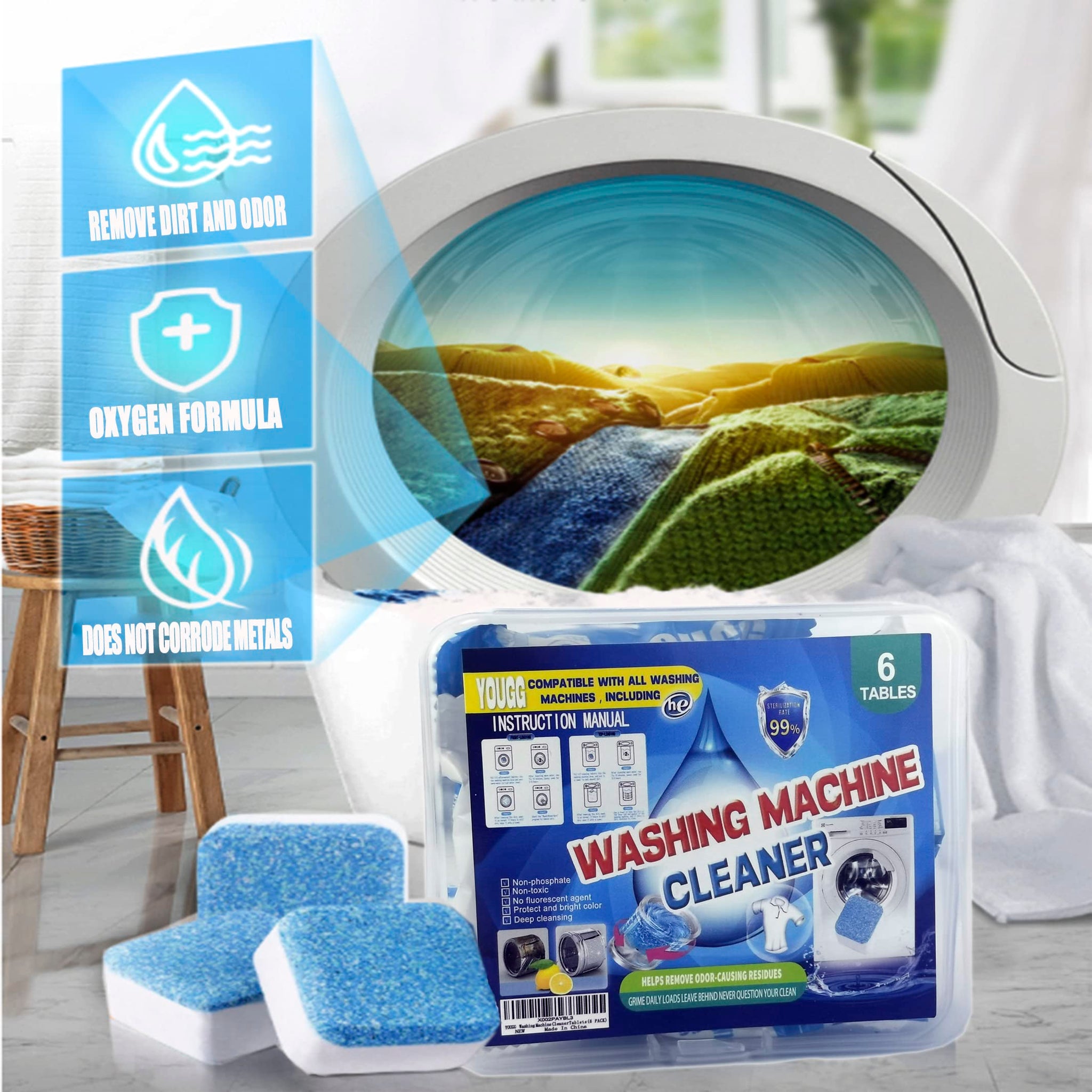 YOUGG Washing Machine Cleaner Tablets?6 Pack,Fresh Solid Washer Deep Cleaning Tablet,For HE, Front Loader&Top Load Washers