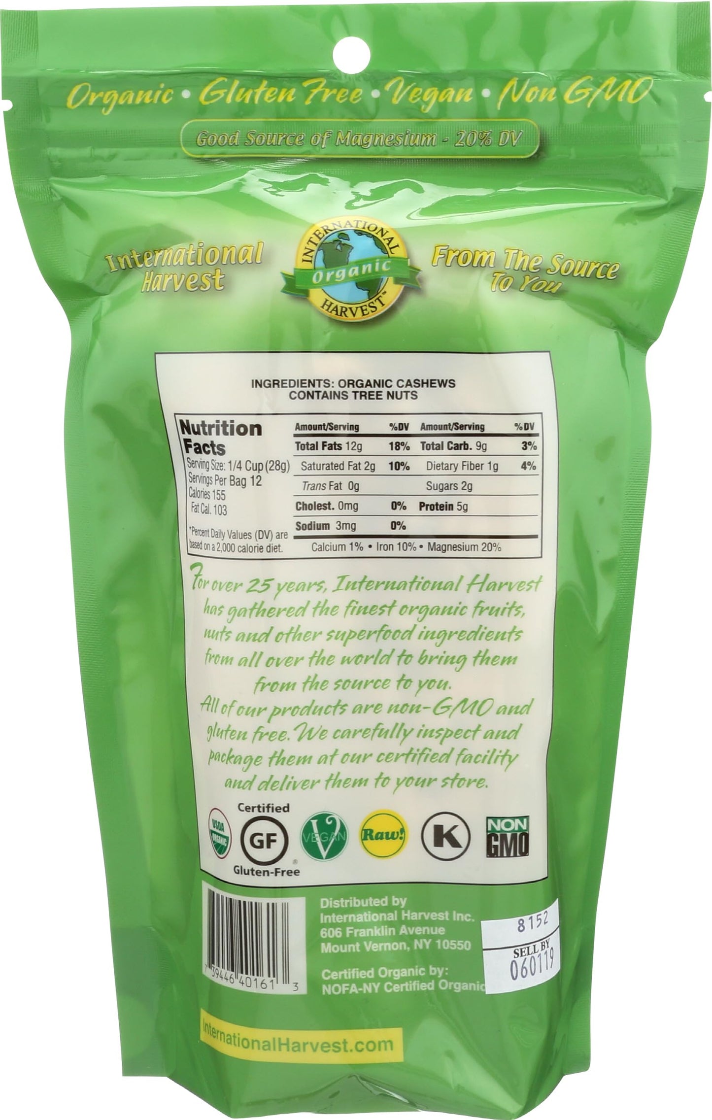 International Harvest Organic Really Raw Cashews, 12 OZ