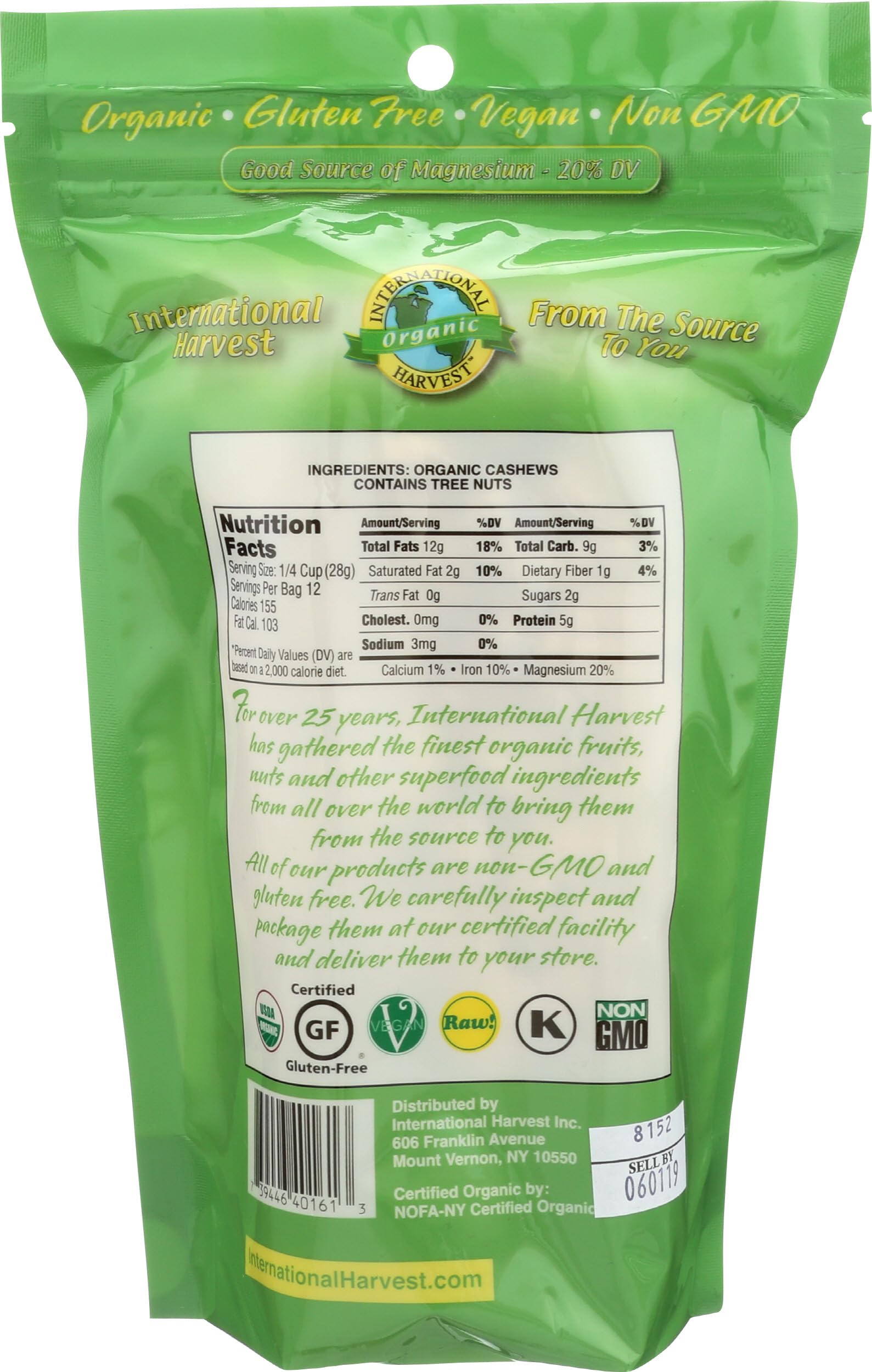 International Harvest Organic Really Raw Cashews, 12 OZ