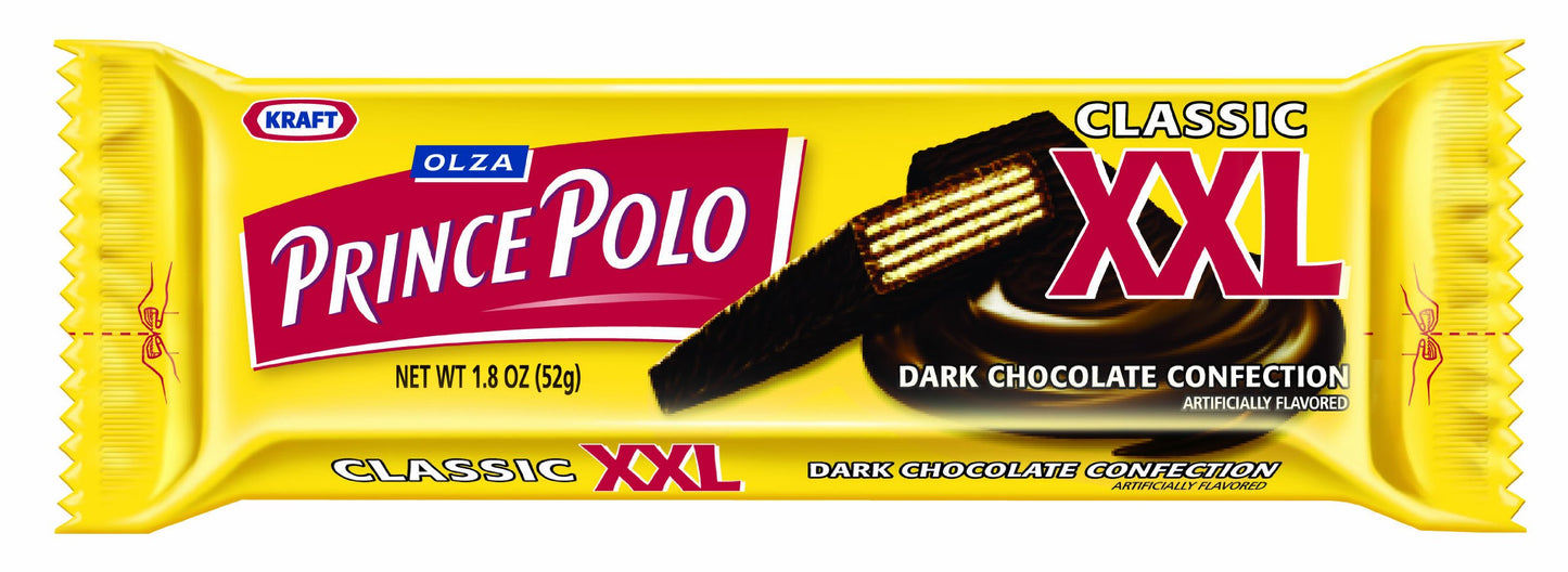 OLZA Prince Polo Classic XXL Dark Chocolate Confection (1.8-Ounce), 28-Count Bar