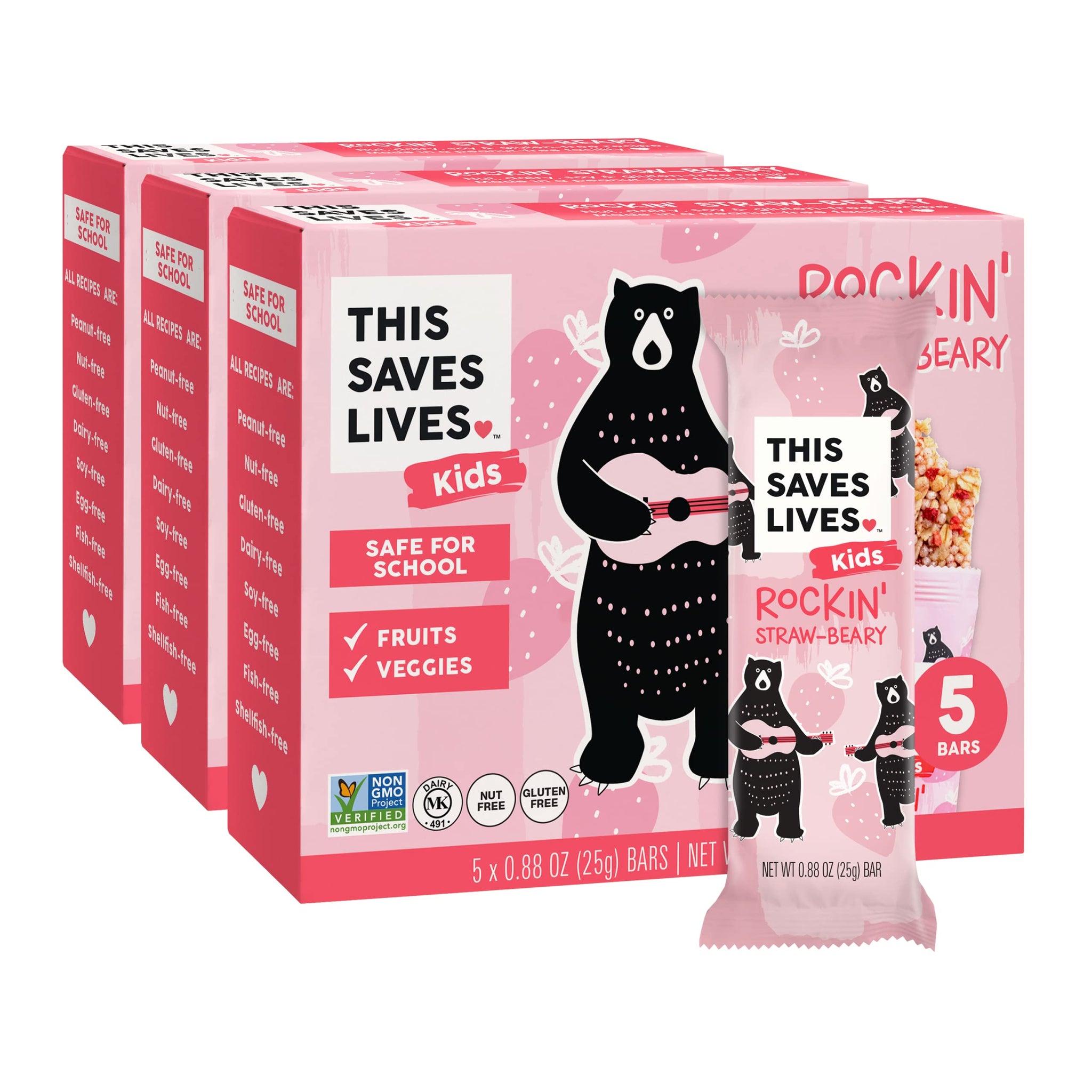This Saves Lives Kids' Nut-Free Snack Bars, Helping to End Child Hunger, Individually Wrapped Kids Healthy Snack Bars - Gluten-Free, Non-GMO - Rockin'