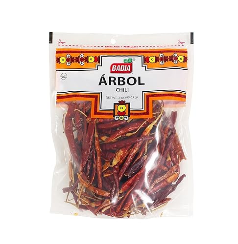 Badia Arbol Chili, Chile De Arbol, 3 oz Resealable Bag - Spicy & Smoky Whole Dried Red Chili Peppers for Authentic Mexican, Chinese & Thai Dishes