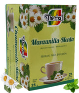 Manzanilla-Menta (Chamomile-Mint Tea) - 25 Tea Bags - Vegan, 100% Natural - Premium Therbal Brand