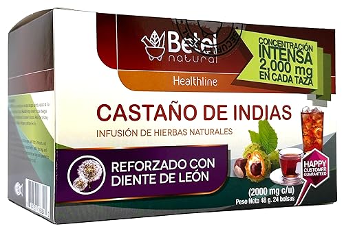 Premium Castanos de Indias (Horse Chestnut) Tea Reinforced with Dandelion by Betel Natural - Promotes Healthy Circulation - 24 Tea Bags