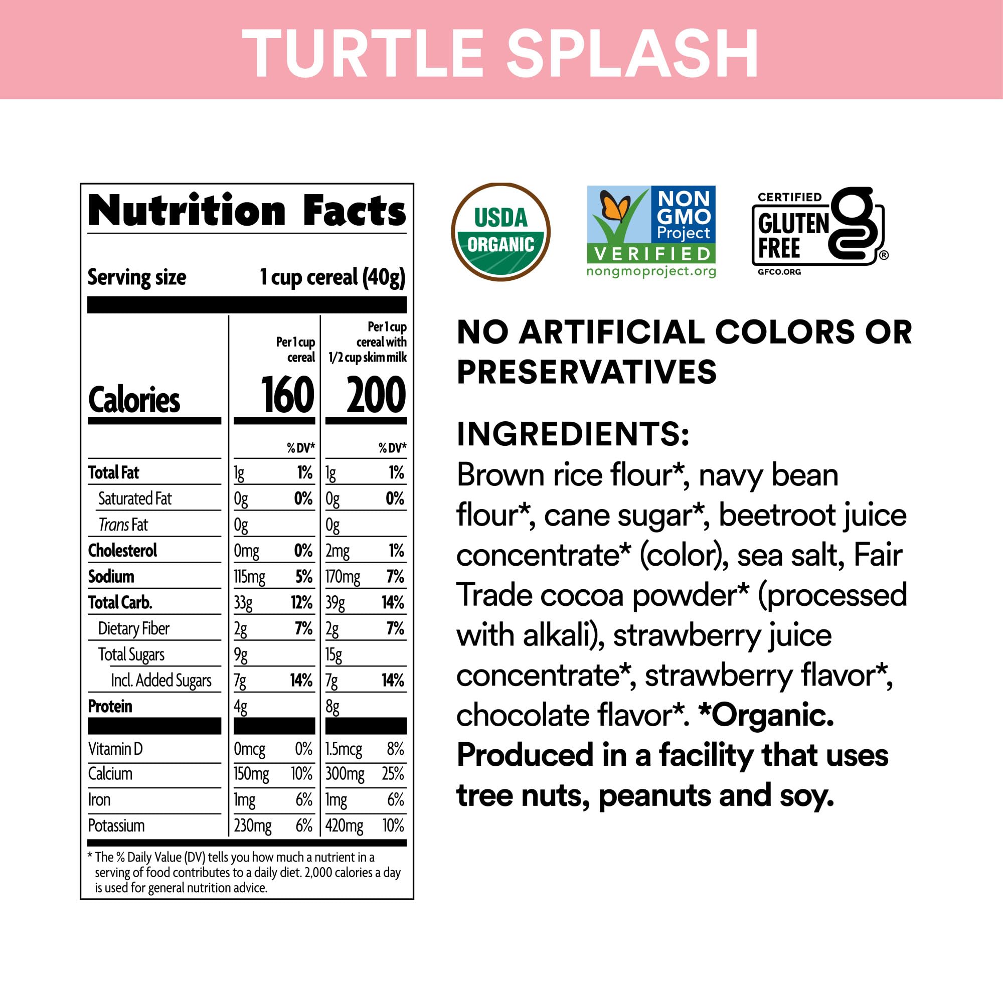 EnviroKidz Organic Turtle Splash Cereal, 10 oz (Pack of 1), Strawberry & Chocolate, Gluten Free, Non-GMO, Fair Trade, by Nature's Path