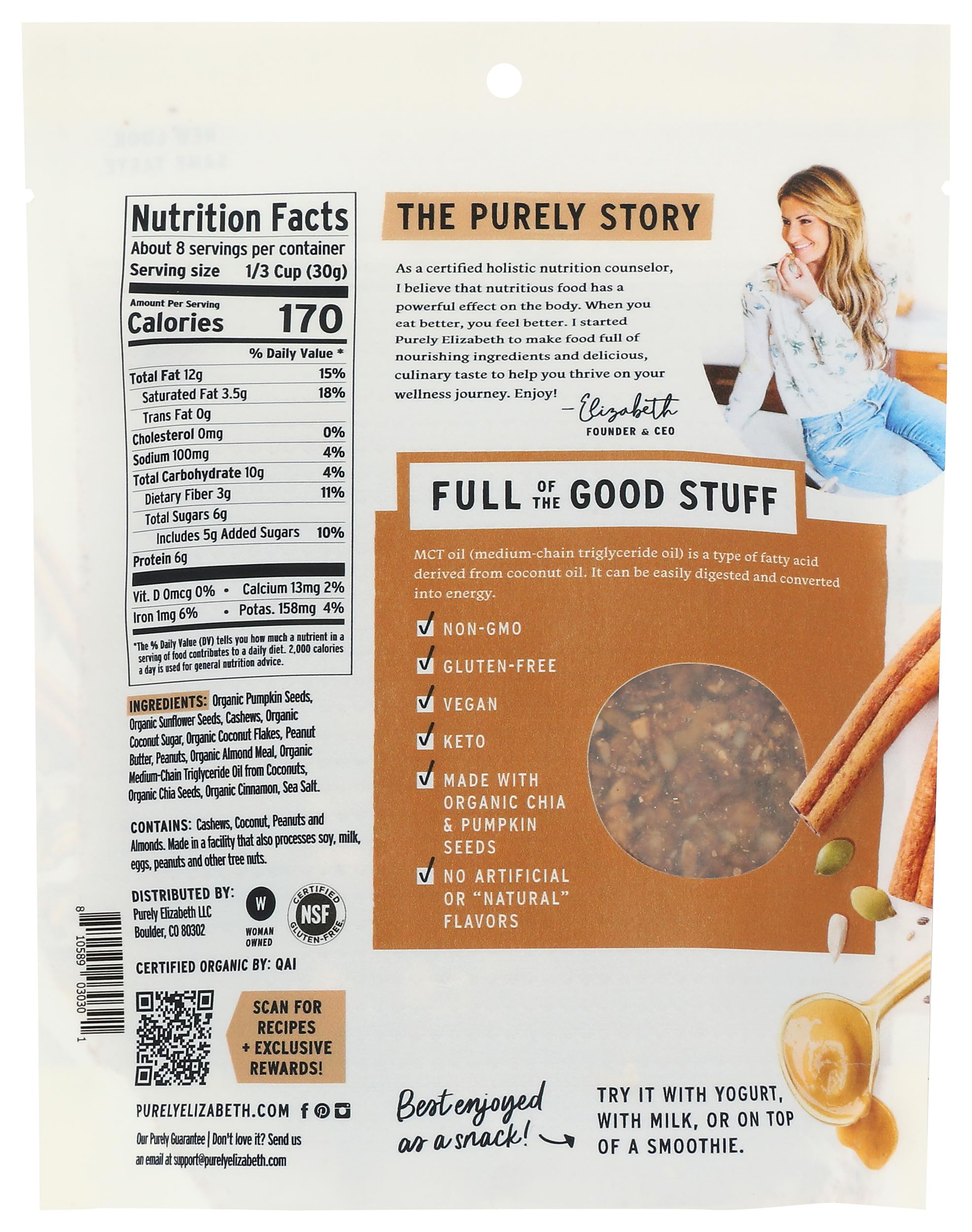 Purely Elizabeth, Granola Peanut Butter Collagen Grain Free, 8 Ounce