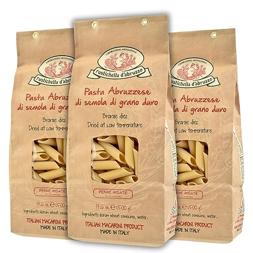 Rustichella d'Abruzzo Penne Rigate Pasta (Pack of 3) - 500g Classic Durum Wheat Short Pasta with Ridges - Ideal for Sauces- Cooks in 10-12 Minutes
