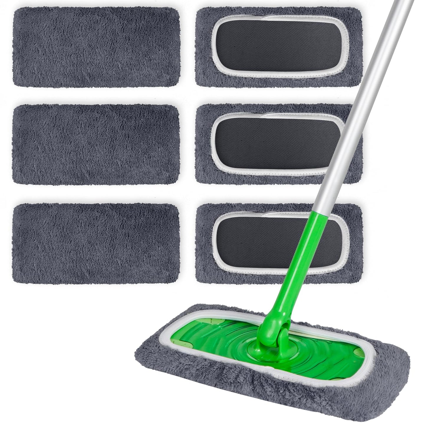 ZHAYAO 6 Pcs Reusable Microfiber Mop Pads Compatible with Swiffer Sweeper, Dry Sweeping Cloths & Wet Mopping Cloths, Washable Pads