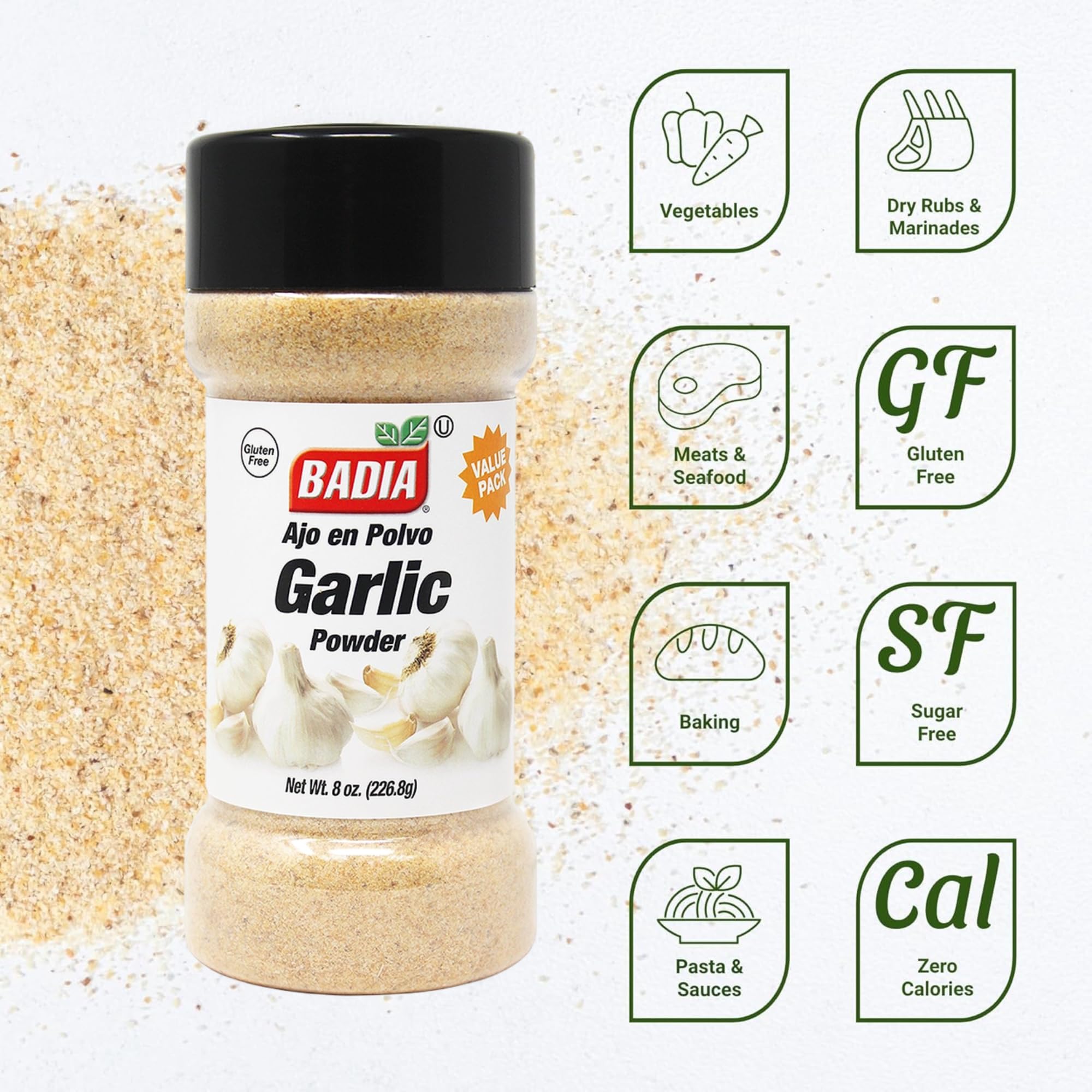 Badia Garlic Powder, 8 Ounce (Pack of 12)