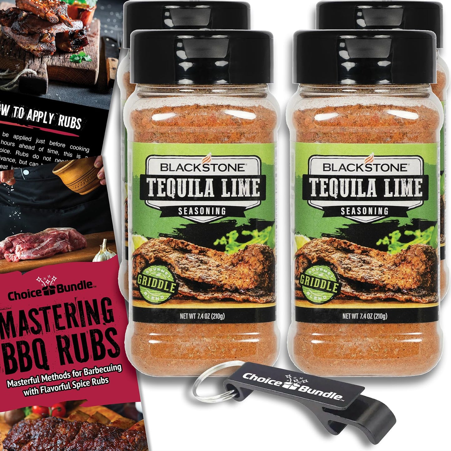 Blackstone Tequila Lime Seasoning - Gourmet Griddle Premium Barbecue Rub 4 Pk (29.6 oz) + BBQ Masters & Opener (6 Items)!