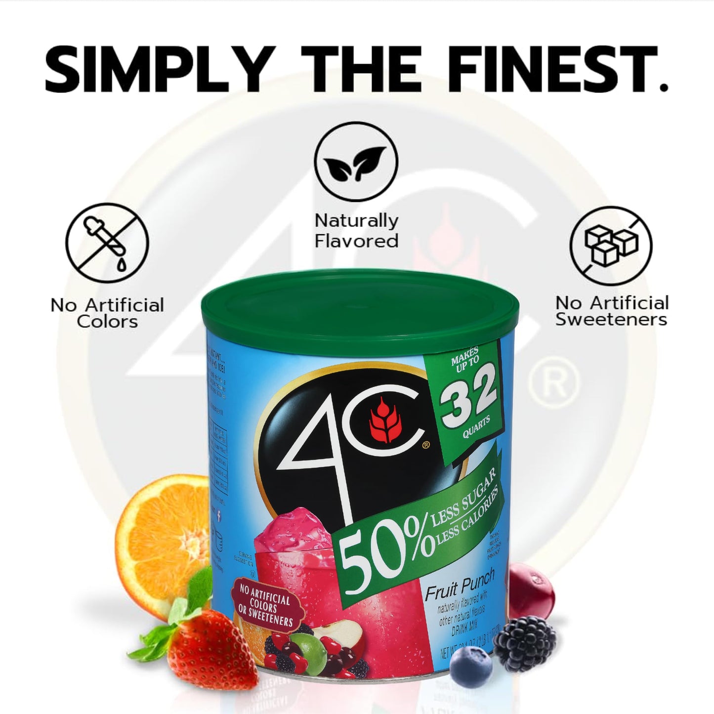 4C Reduced Sugar Powdered Drink Mix Canisters, Iced Tea 1 Pack, 28 Quarts, Family Sized Canister, Thirst Quenching & Refreshing Flavors (Fruit Punch