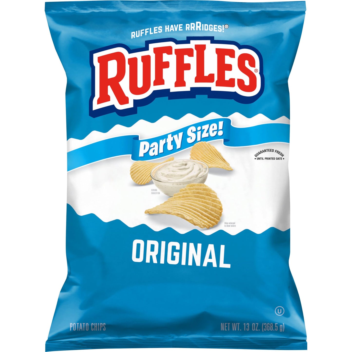 Ruffles Potato Chips, Original, 13 oz Party Size Bag, Gluten Free Potato Chips, Snacks