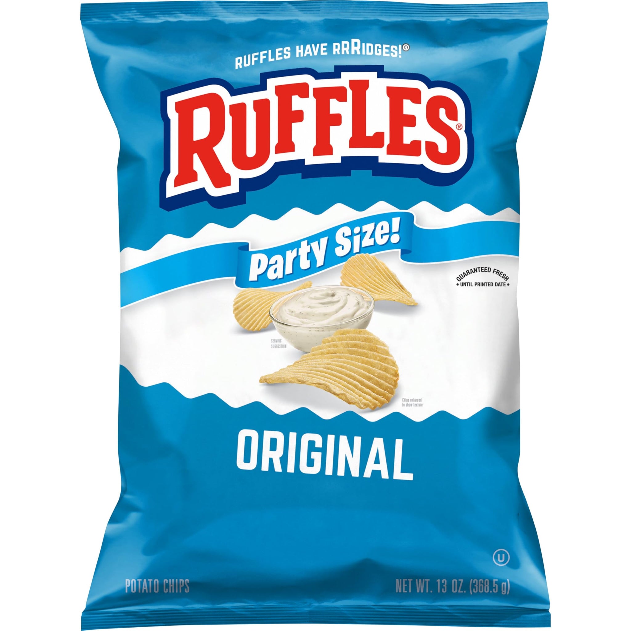 Ruffles Potato Chips, Original, 13 oz Party Size Bag, Gluten Free Potato Chips, Snacks