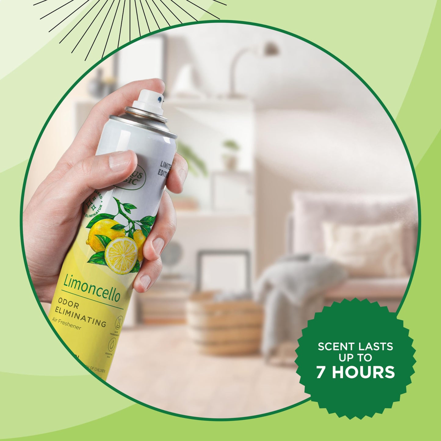 Citrus Magic Limited Edition Odor Eliminating Air Freshener Spray, Limoncello, 3-Ounce, Pack of 3