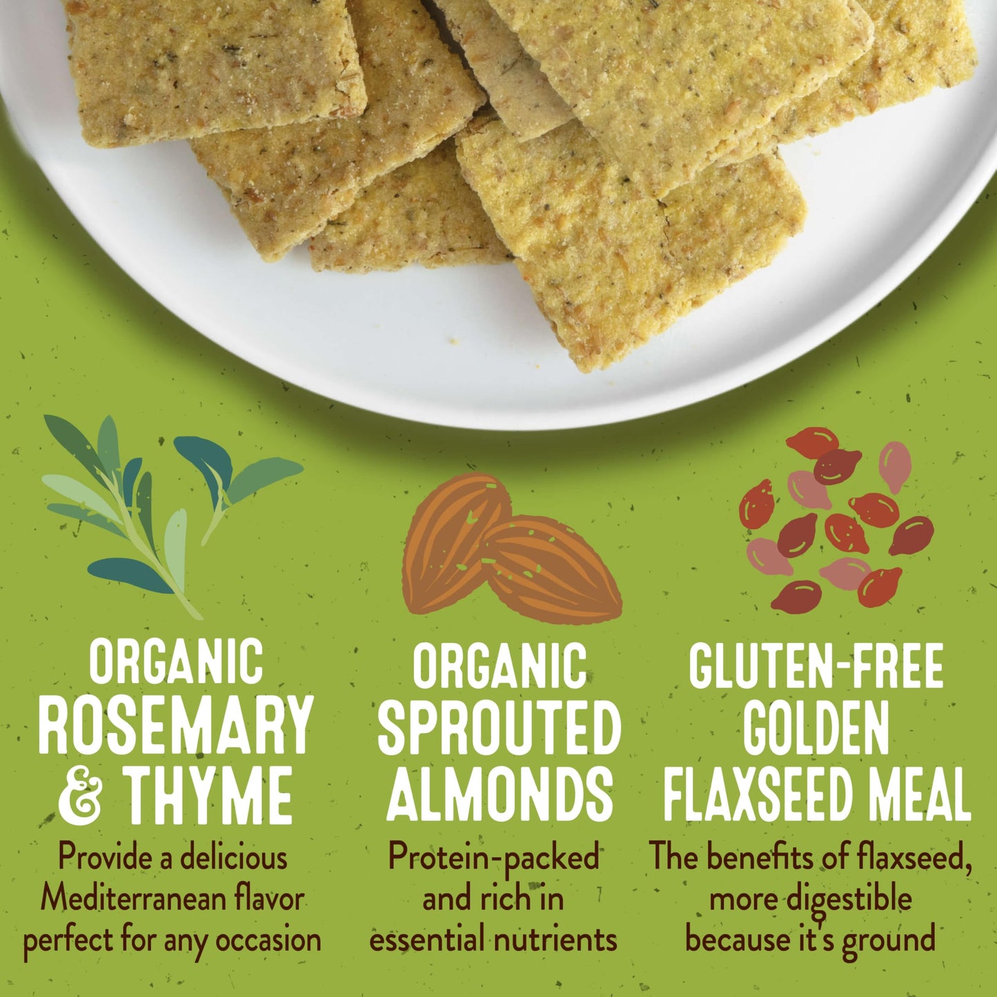 Healing Home Foods Garden Herb Gluten-Free Crackers with Almond Flour, Rosemary & Thyme, Healthy Vegan Snack, Non-GMO & High Protein Crackers