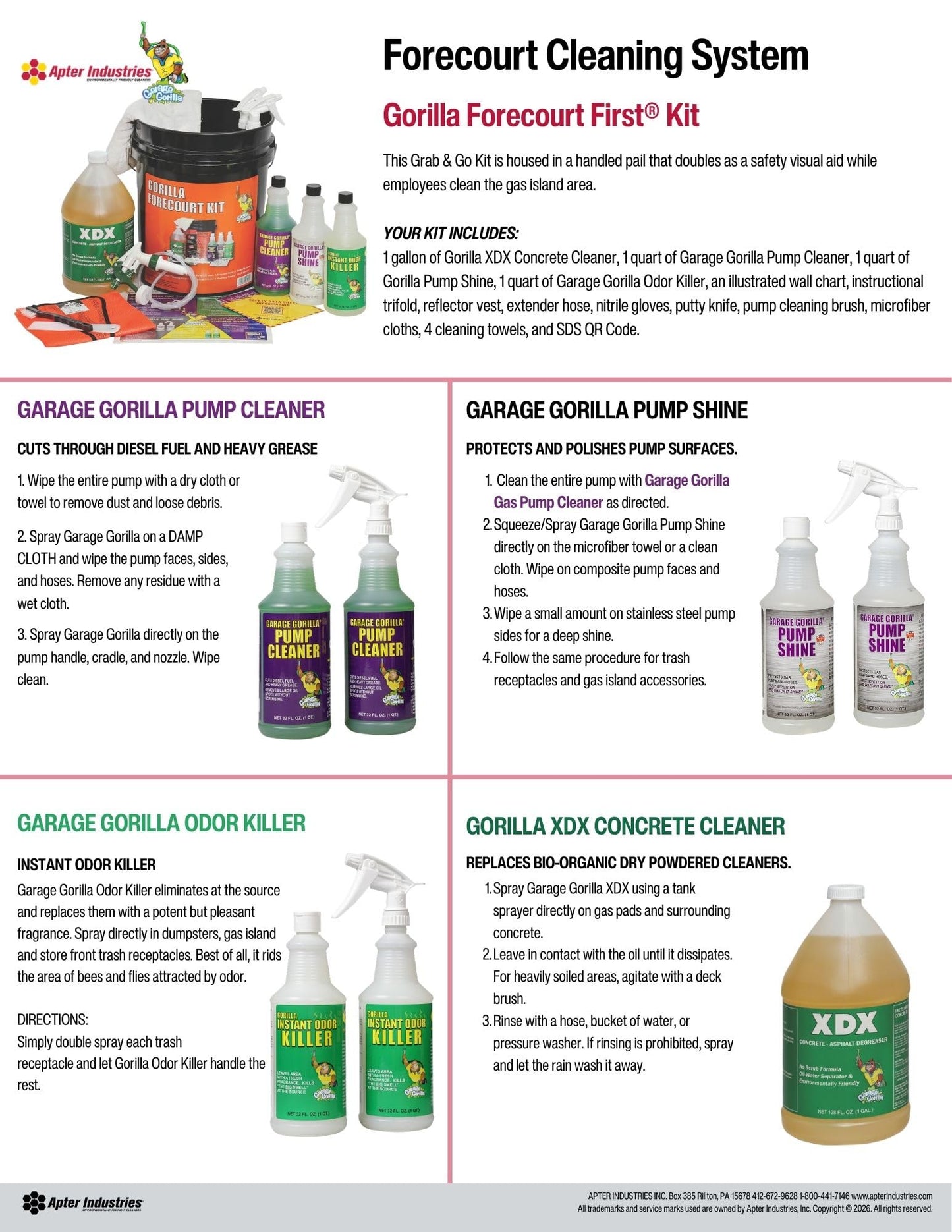 Garage Gorilla Forecourt First Exterior Gas Island Cleaning Kit | Complete Maintenance Set with Concrete Cleaner, Pump Cleaner, Pump Shine, Odor