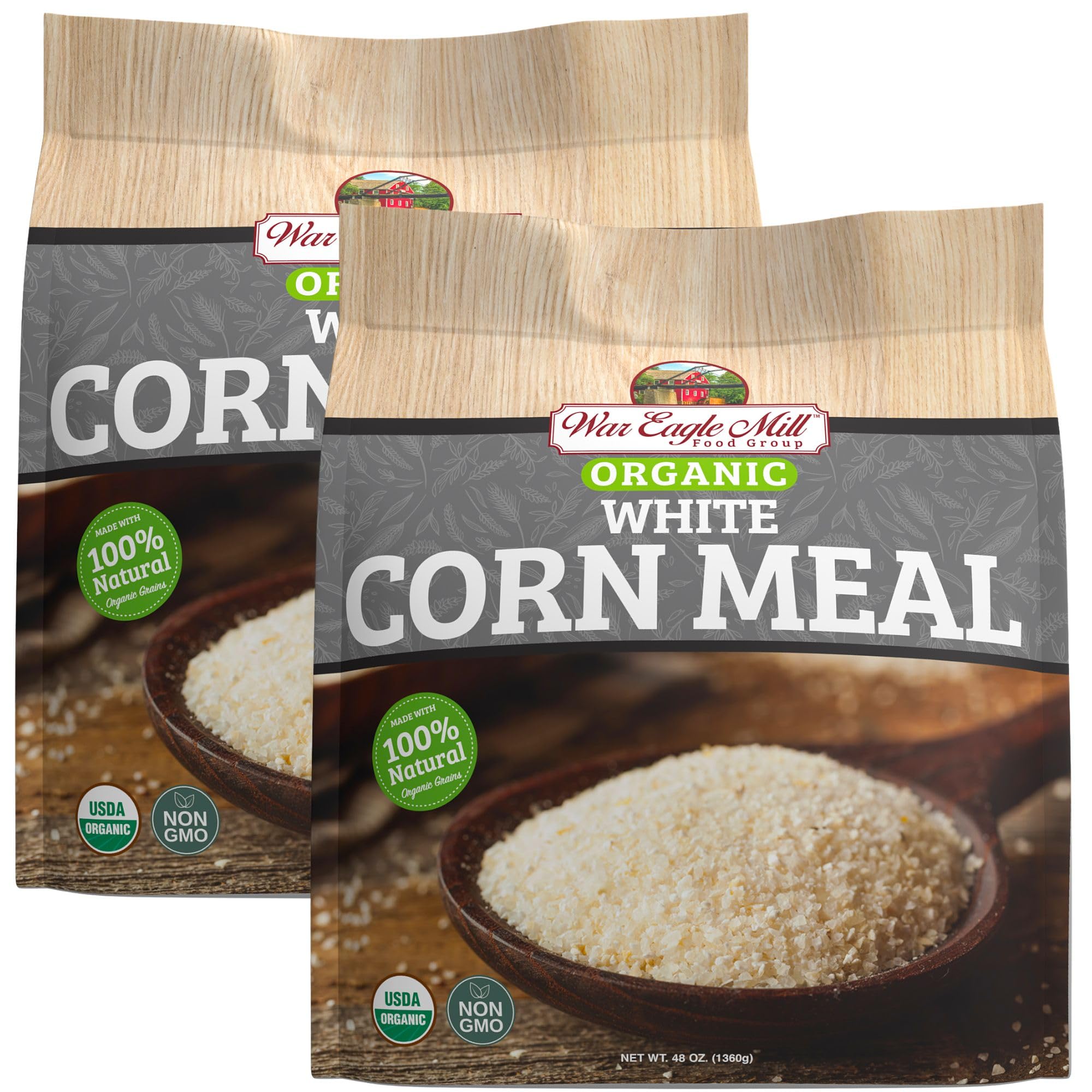 War Eagle Mill Organic White Cornmeal, 48 oz Bag (2 Pack)