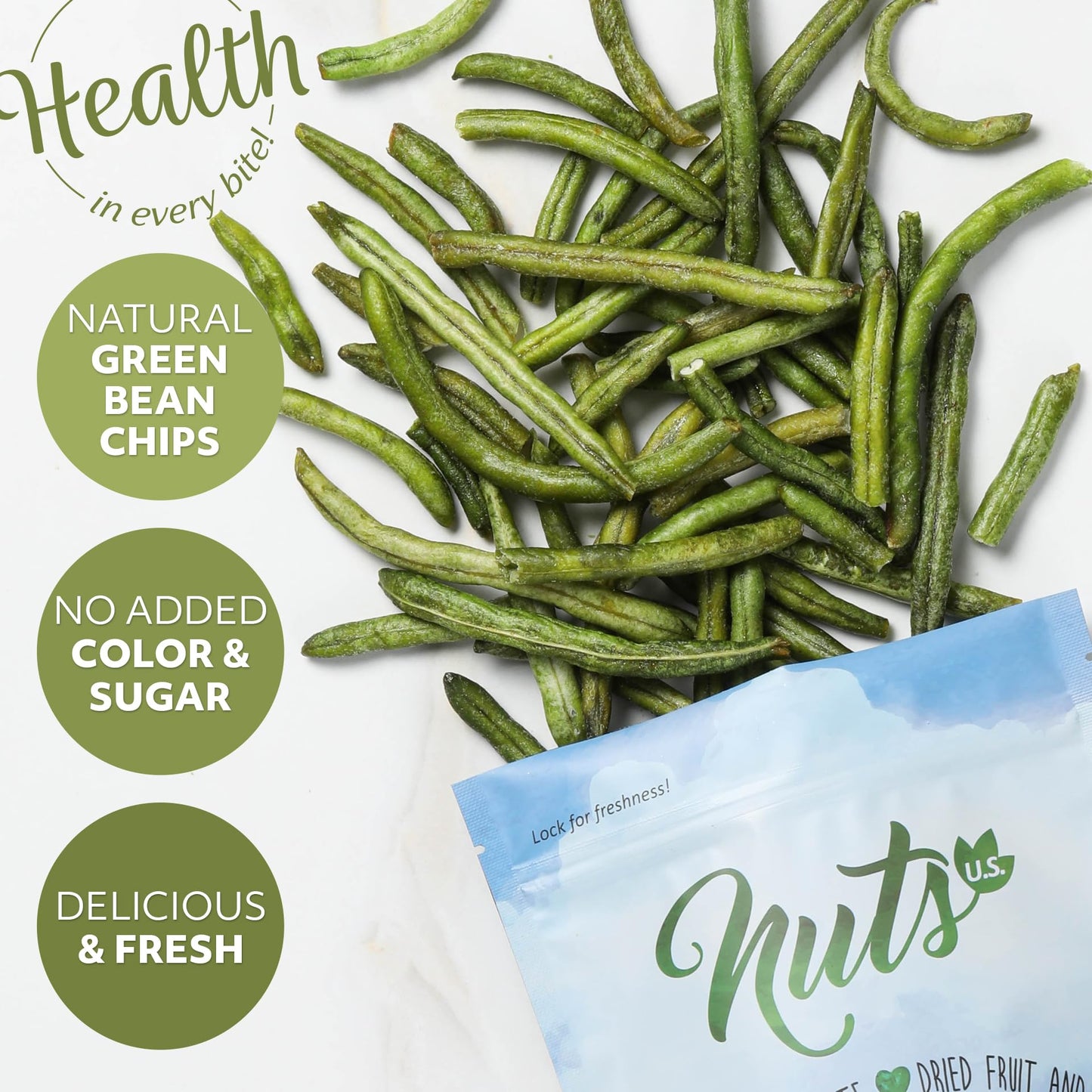 NUTS U.S. - Green Bean Chips | Sea-Salted | 100% Natural | Delicious and Fresh | Bulk Chips (2.2 LBS)
