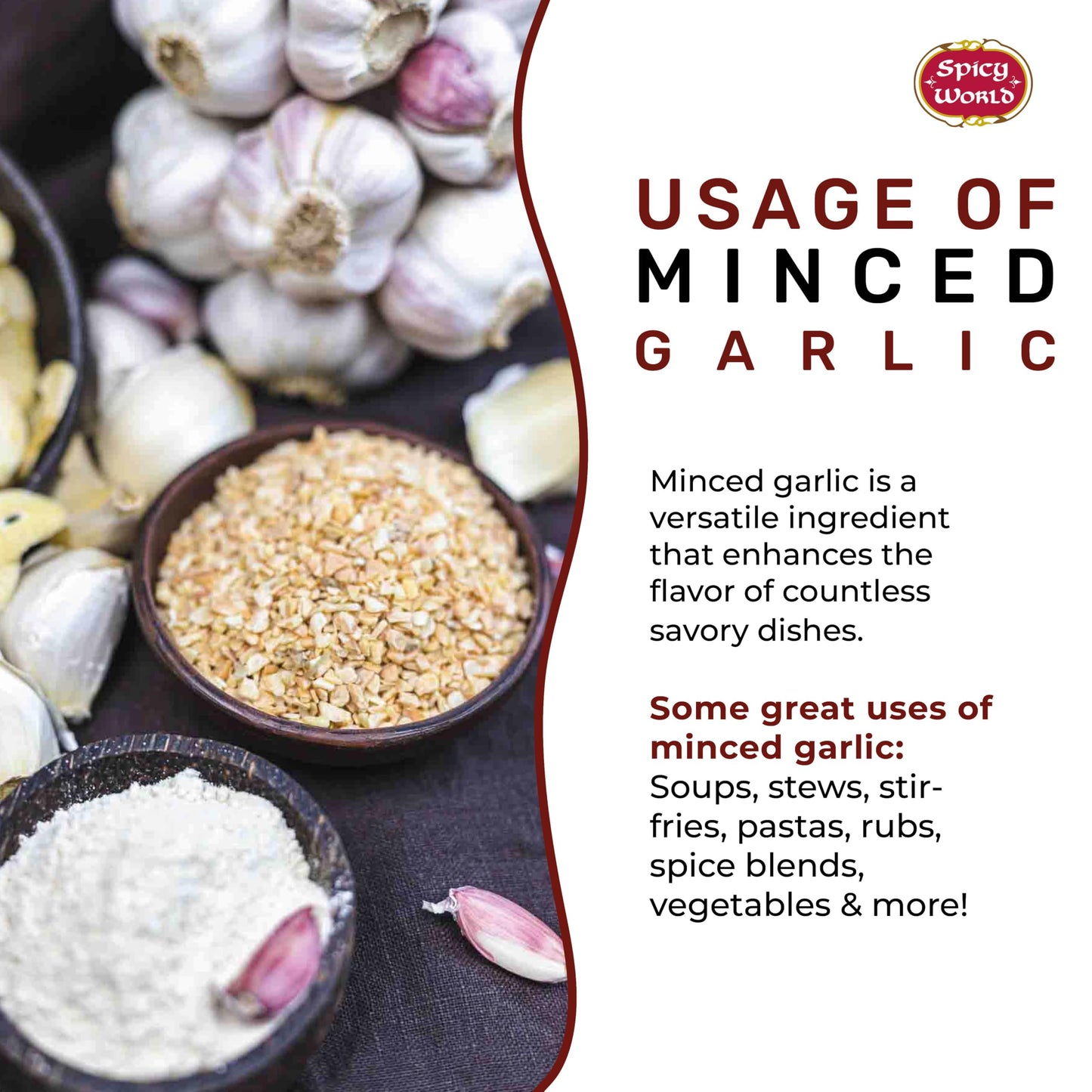 Spicy World Minced Garlic 5 LB Jar - Gluten Free, Dehydrated Garlic Minced, Non-GMO, Bulk Jar, Bold Flavor for Cooking, Seasoning, and Spice Blends