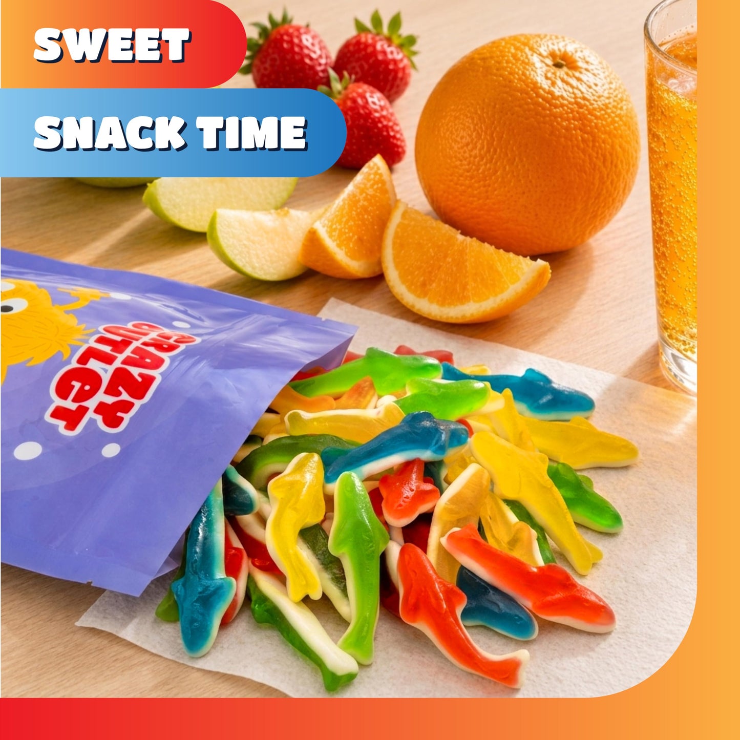 Gummy Sharks - 1 Pound Pack - Assorted Fruit Shark Gummies - Fish Candy for Goodie Bags, Gifting, Pool Parties, Snacking & Dessert Decorating - Chewy