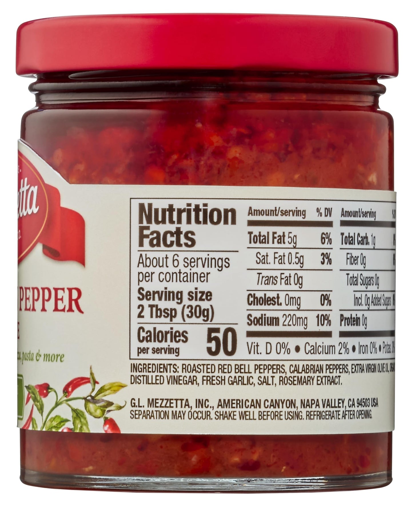 Mezzetta Calabrian Pepper Sauce - Fruity Fiery Flavor with Extra Virgin Olive Oil - Italian Ingredient for Pizza, Pasta, Sandwiches - Red Bell Pepper