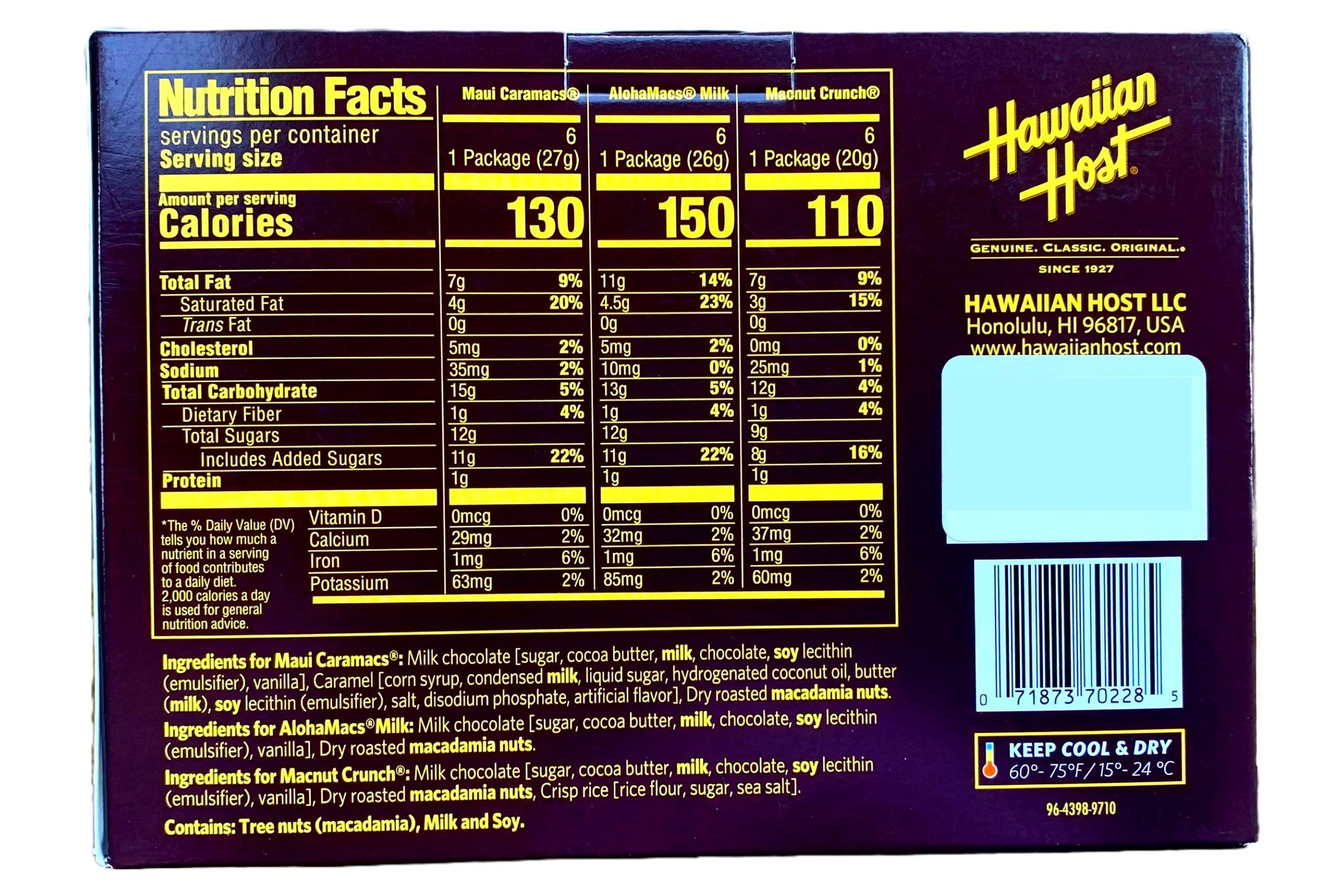 Hawaiian Host Island Trio Gift Pack 18 Count Chocolate and Macadamia