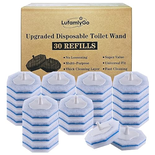 LufamlyGo Upgraded 30pcs Toilet Wand Refills fits Clorox Toilet Wand, Thickened Cleaning Layer, Won’t Fall Apart, Disposable Bathroom Cleaning Scrub