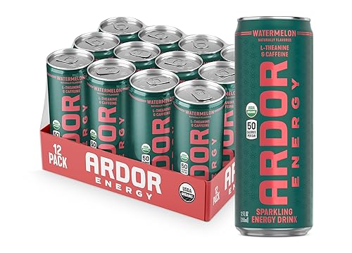 ARDOR ENERGY Natural Sparkling Energy Drink with 100mg Natural Caffeine & 200mg L-Theanine from Organic Green Tea for Smooth Energy & Focus | Healthy