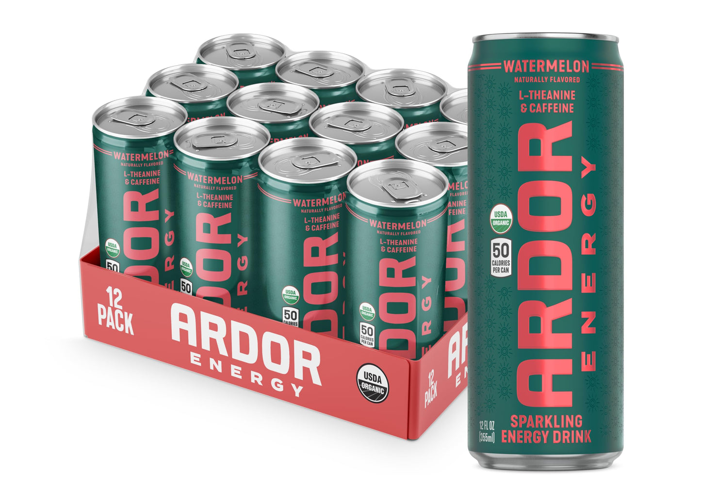 ARDOR ENERGY Natural Sparkling Energy Drink with 100mg Natural Caffeine & 200mg L-Theanine from Organic Green Tea for Smooth Energy & Focus | Healthy