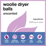 Organic Chix All Natural Unscented Dryer Balls - 100% Pure Wool, Reusable & Natural Alternative to Fabric Softener & Dryer Sheets - Handmade in USA