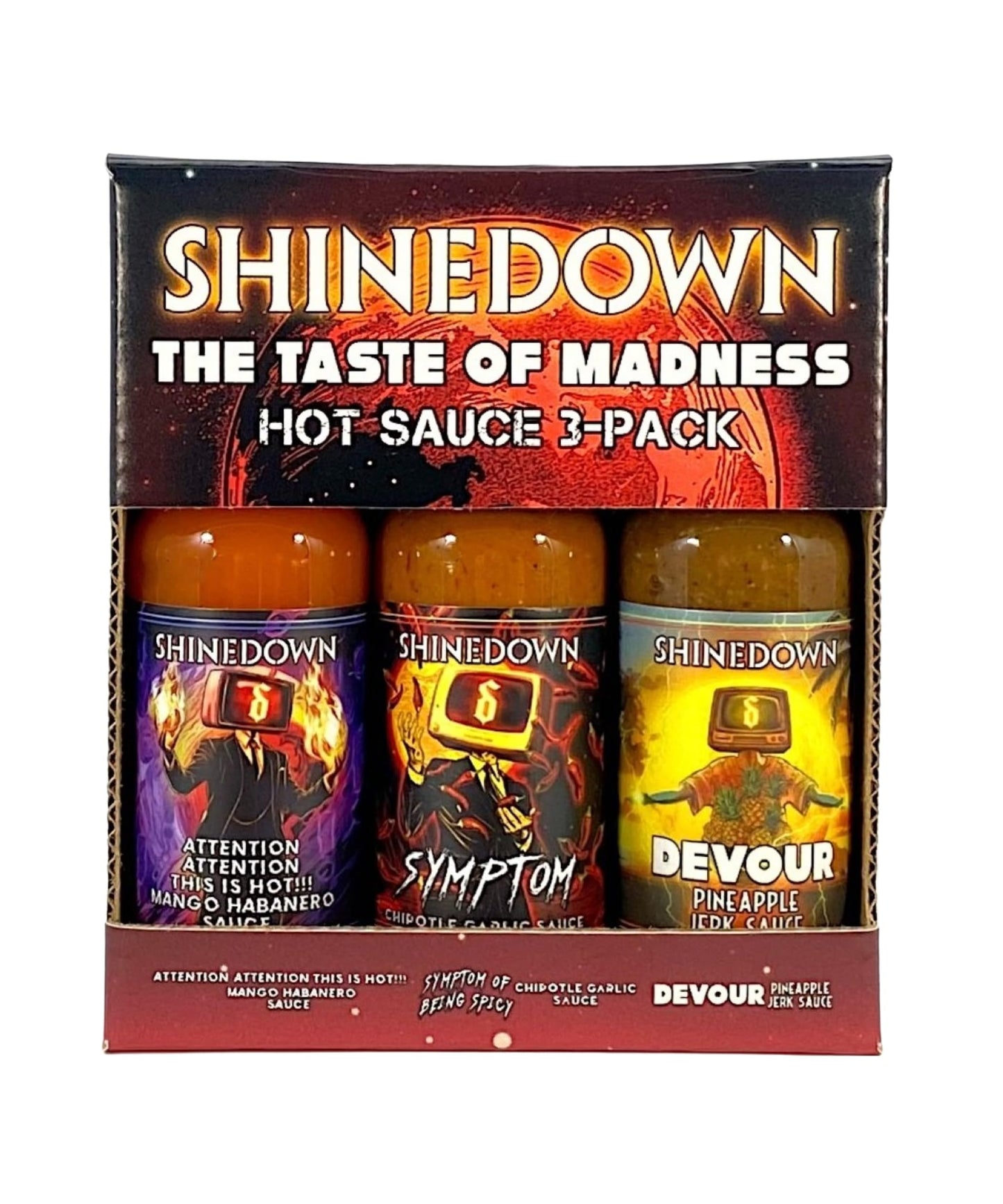 Shinedown Mini Hot Sauce Variety Pack Gift Set, Taste Of Madness 3pc 1.75 oz - Symptom, Devour, Attention Attention This Is Hot - All Natural Hot