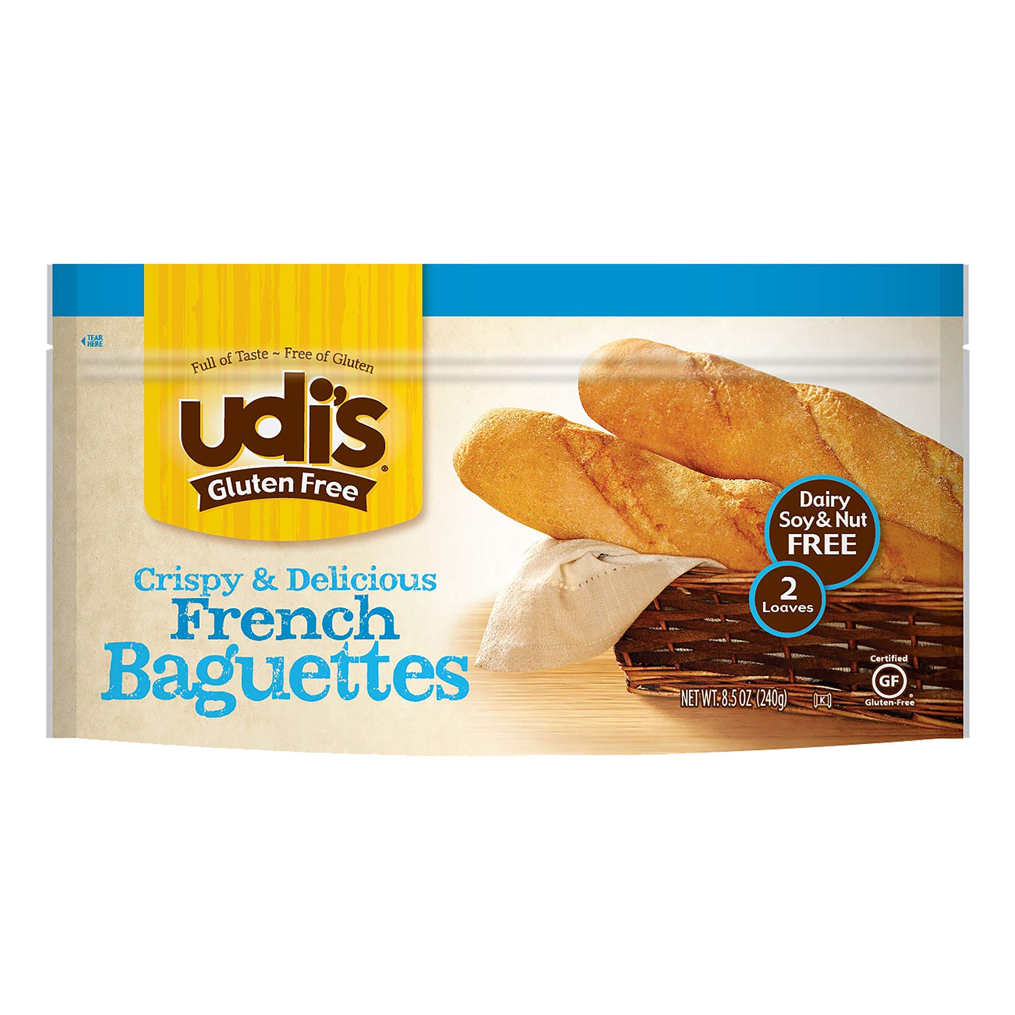 Udi's Gluten Free Crispy and Delicious French Baguettes, Frozen, 8.47 oz. Bag