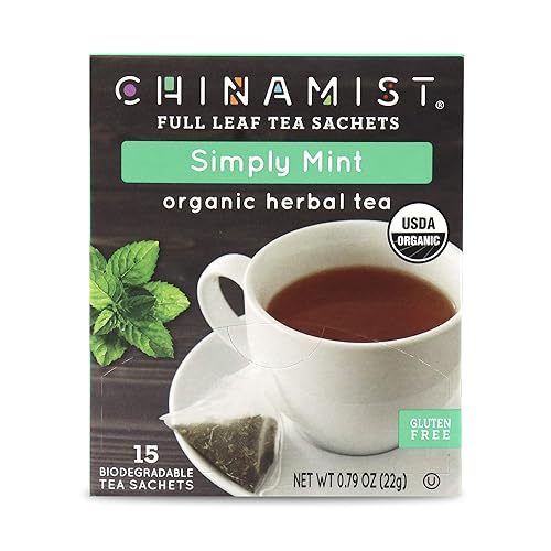 CHINAMIST Simply Mint Herbal Tea Sachets, Organic Peppermint & Spearmint, Caffeine Free, Full Leaf, Biodegradable Sachets, 15 Count (Pack of 1)