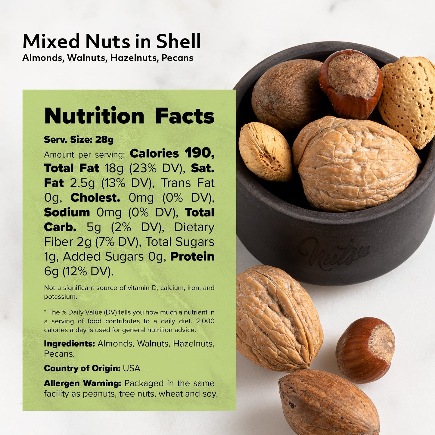 NUTS U.S. - Mixed Nuts In Shell (Almonds, Walnuts, Hazelnuts, Pecans) | No Added Colors and No Artificial Flavors | Fresh Buttery Taste and Raw