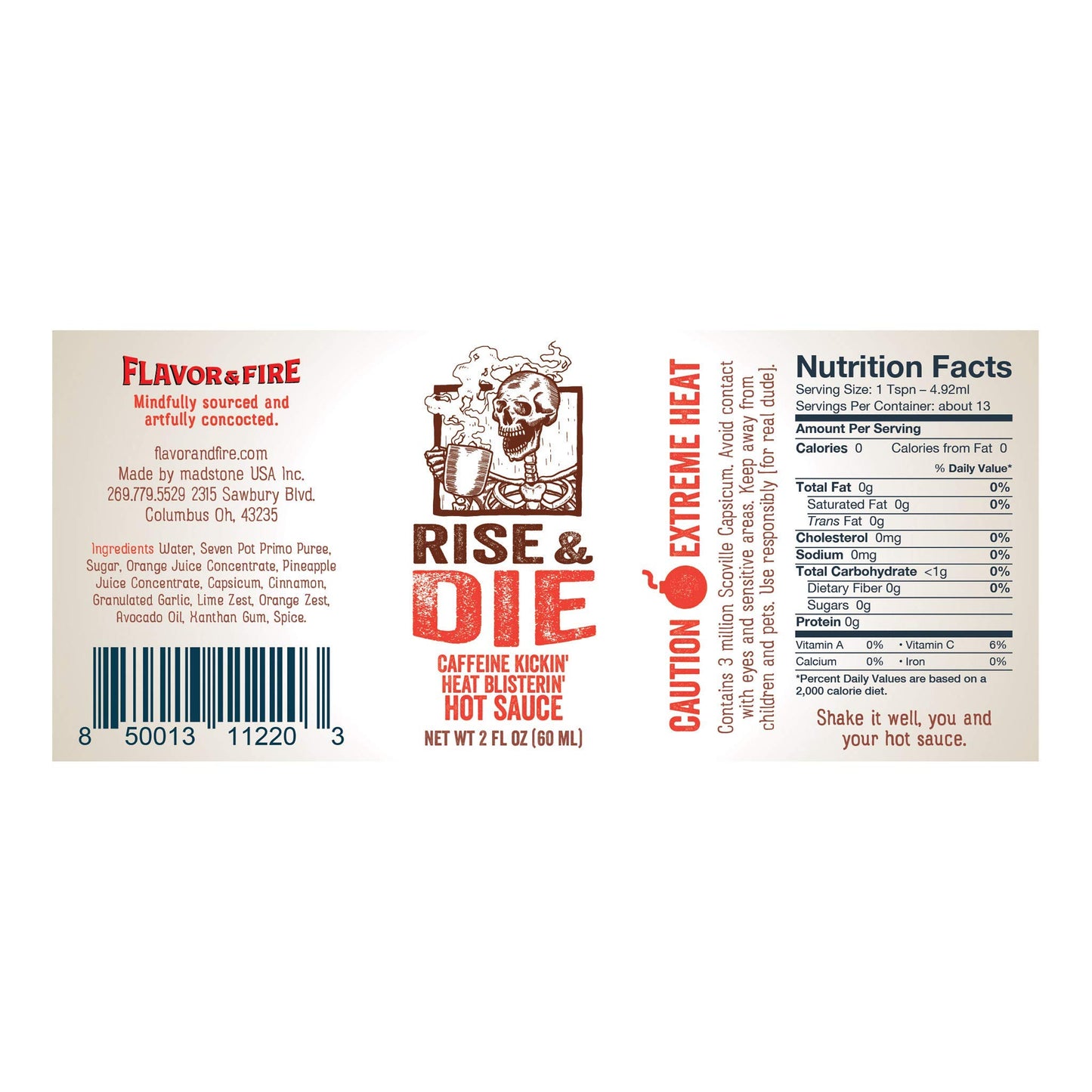 Flavor and Fire Foods, Rise and Die, Extreme Hot Sauce, Coffee Based, 3 Million Scoville Capsicum, Mouth Watering, Hot Sauce Lovers Dream, Eat at Own