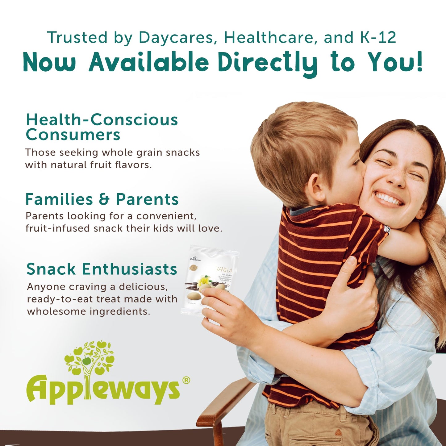 Appleways Mini Vanilla Wafers, 1 oz, 20 Count - Whole Grain Vanilla Wafer Cookies, Individually Wrapped Snacks for Kids & Adults, No Preservatives