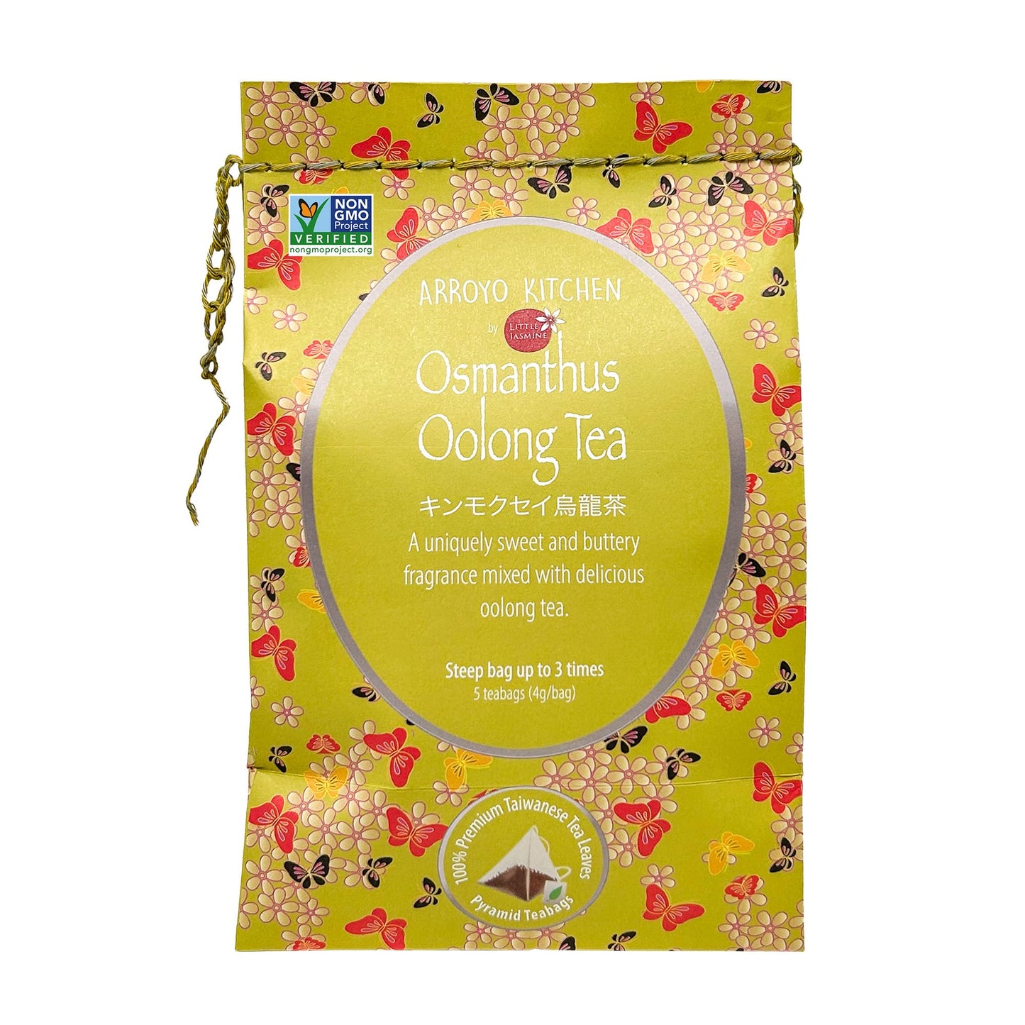 Arroyo Kitchen by Little Jasmine, Non-GMO Osmanthus Oolong Tea Bag, 4 Gr of Premium Taiwanese Whole Tea Leaves and Flowers per Bag, PLA Tea Bag, Brew