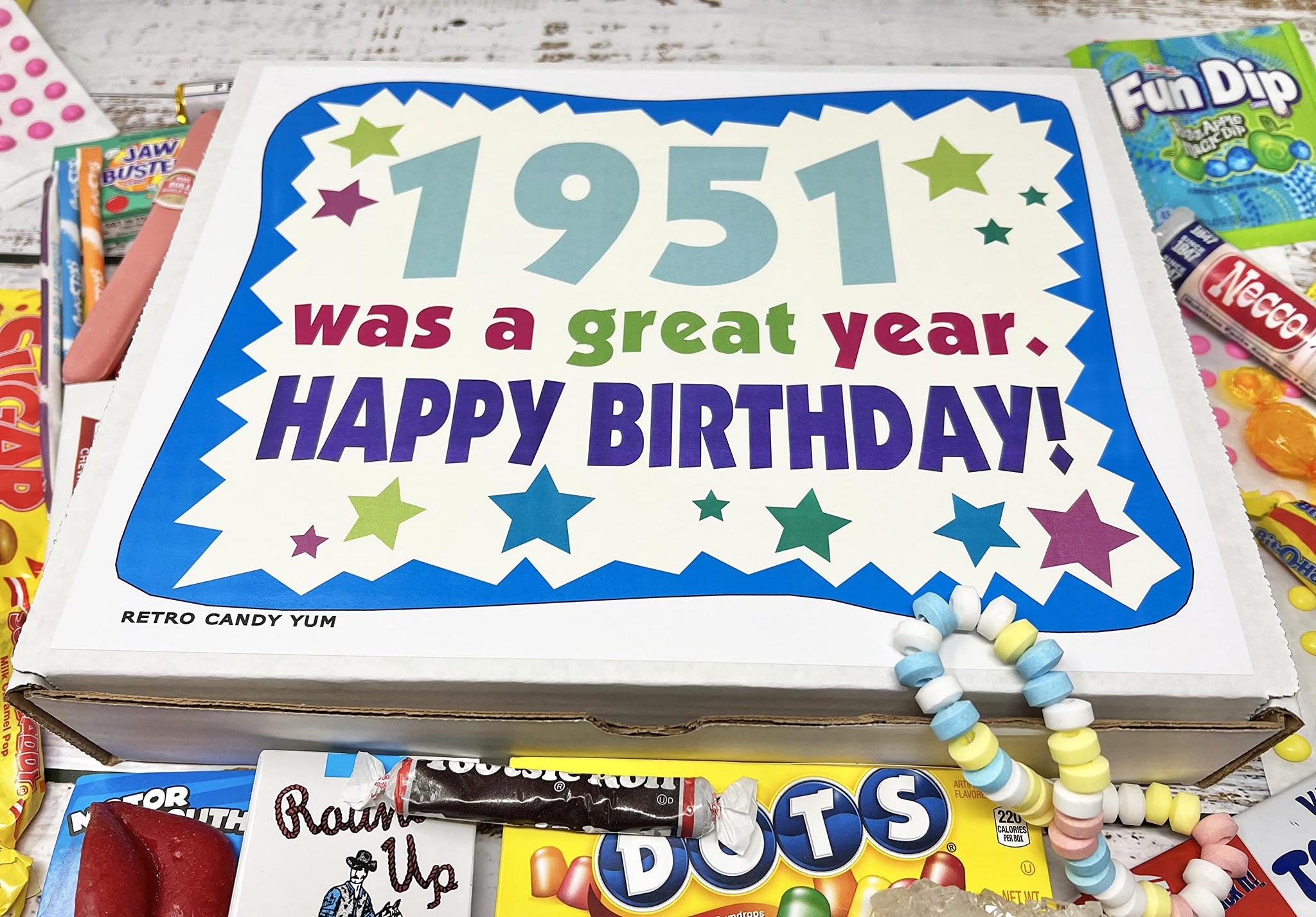RETRO CANDY YUM ~ 1951 75th Birthday Gift Box of Nostalgic Retro Candy Mix from Childhood for 75 Year Old Man or Woman Born 1951