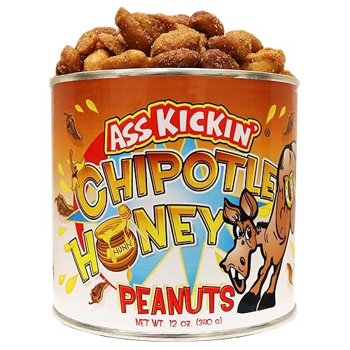 ASS KICKIN’ Chipotle Honey Roasted Spicy Hot Peanuts - 12 Oz. - Ultimate Spicy Gourmet Gift Peanuts