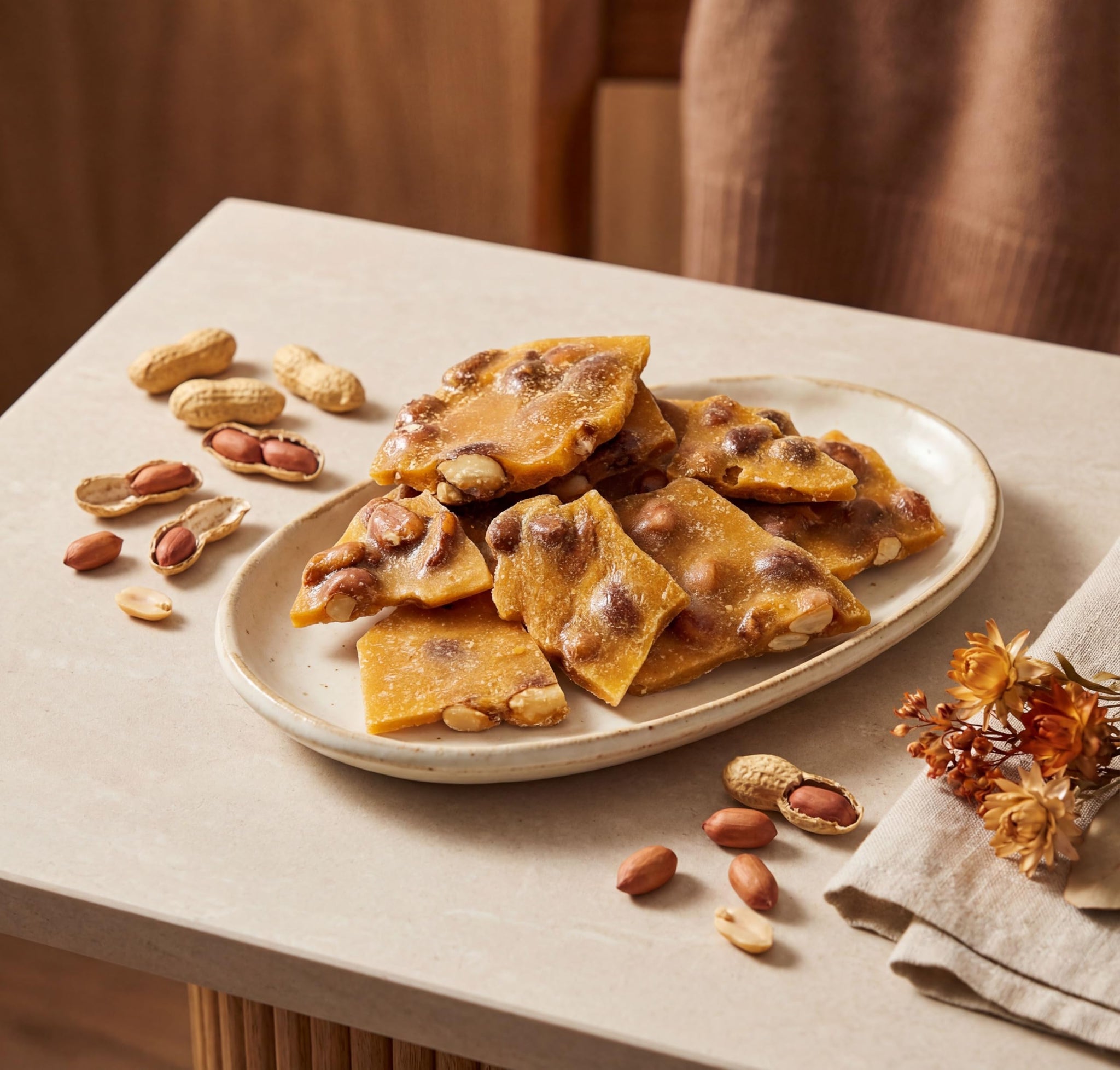 Peanut Brittle - 1 lb Fresh Crunchy Candy Made with Roasted Peanuts and Caramelized Sugar for Gifts, Parties, Dessert Tables, Offices, and Snack Bowls