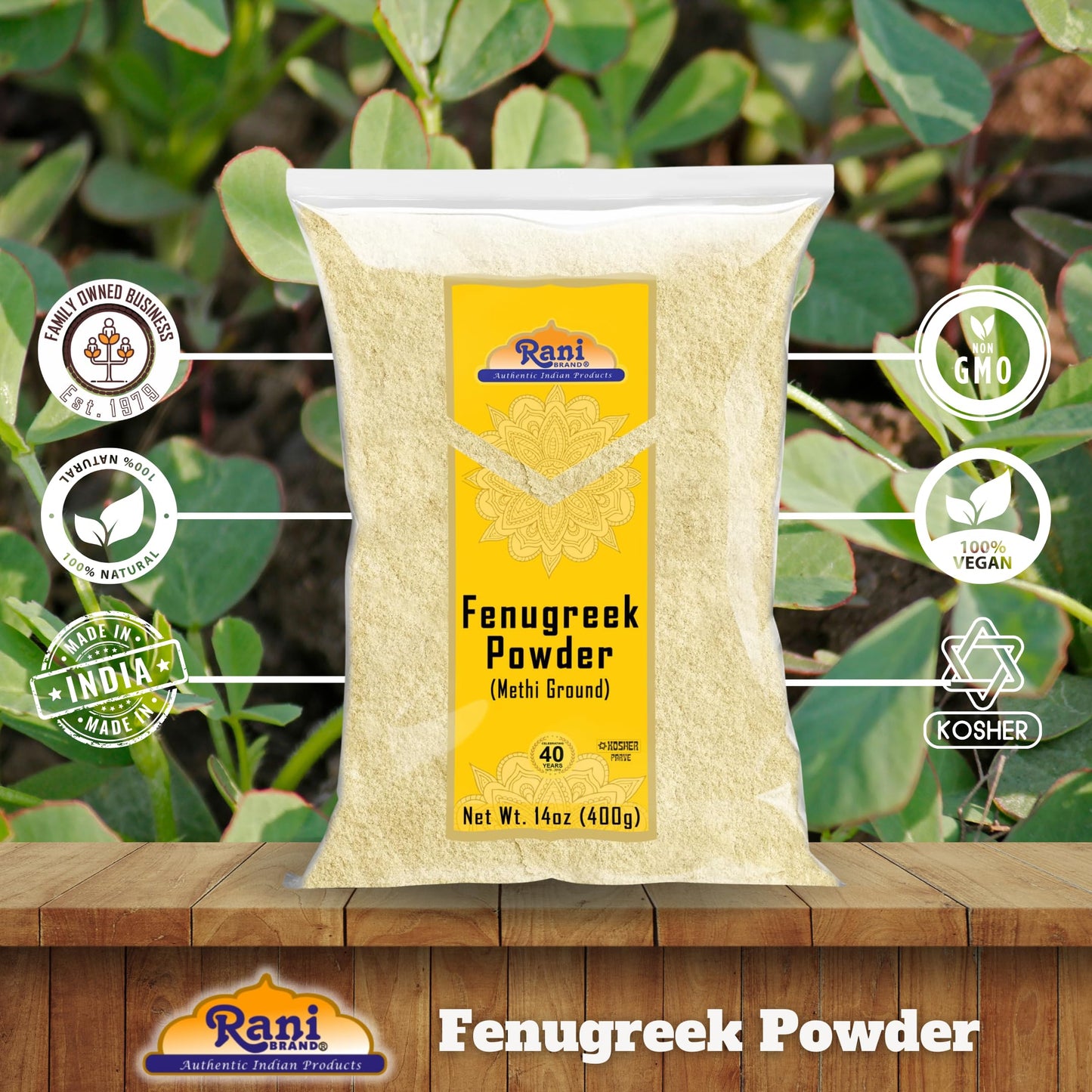 Rani Fenugreek (Methi) Seeds Ground Powder 14oz (400g) Trigonella foenum graecum ~ All Natural | Vegan | Gluten Friendly | Non-GMO | Kosher | Indian