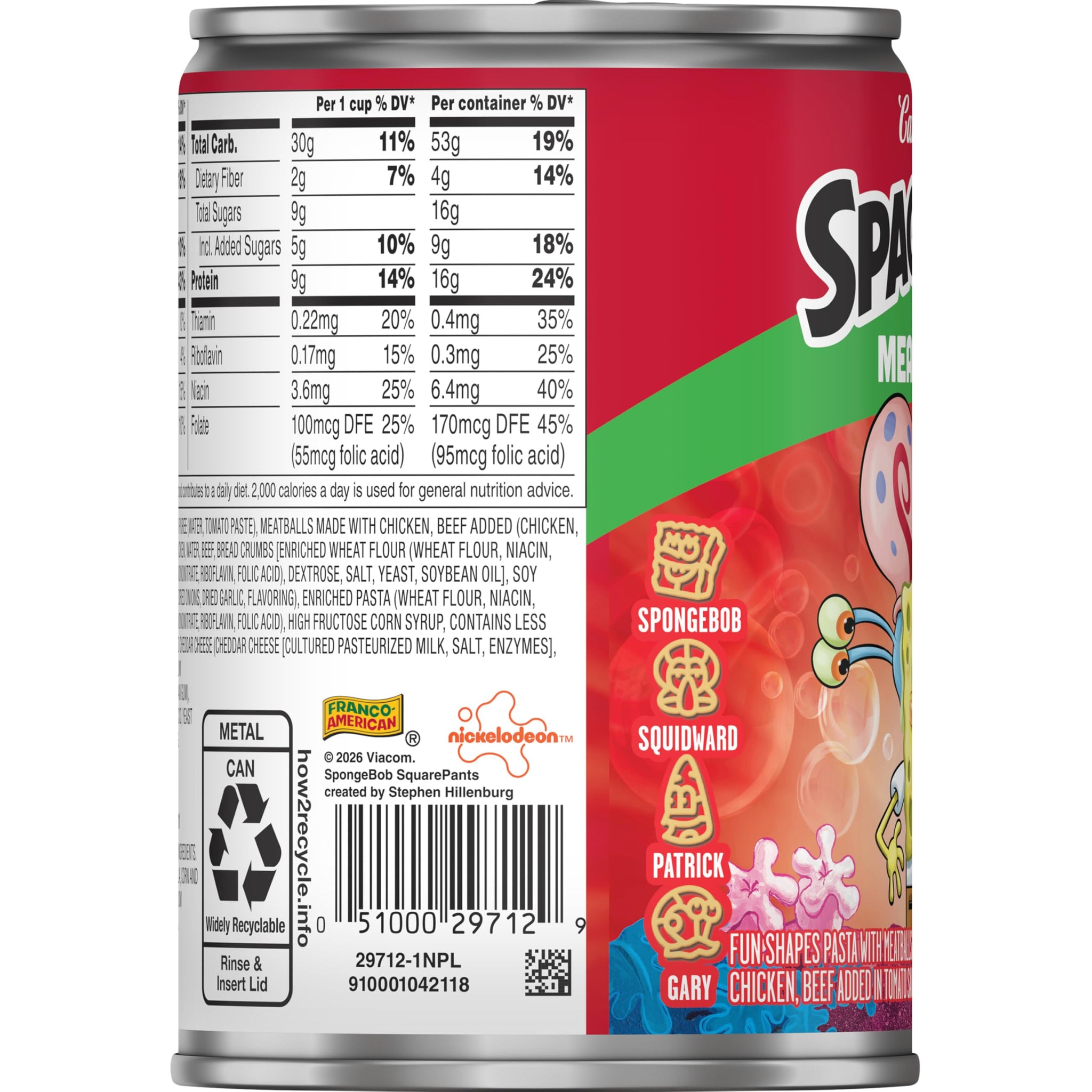 Campbell's SpaghettiOs SpongeBob Canned Pasta With Meatballs, 15.6 oz Can