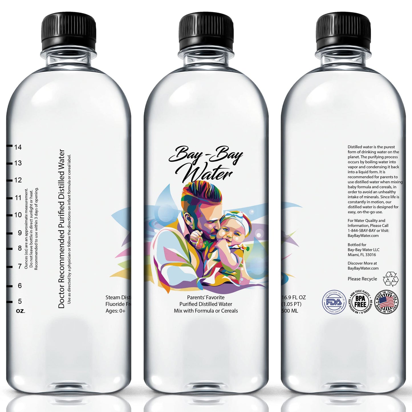 Bay Bay Water - Purified Distilled Water for Babies - 16.9 oz. - Use for Everyday Drinking, Infant Formula, Milk, and Baby Cereal - BPA Free - No