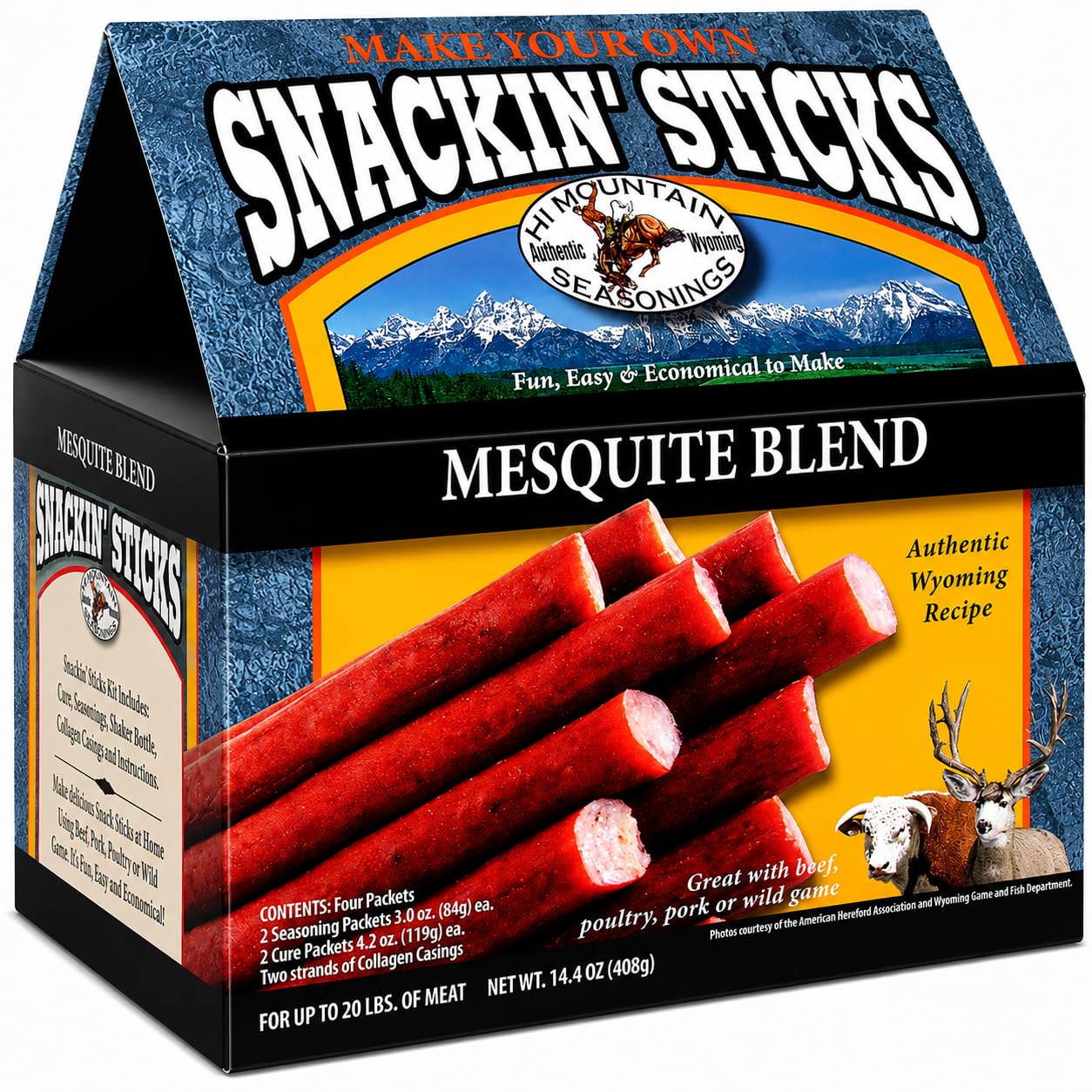 Hi Mountain Seasonings ? Snack Stick Seasoning Kit ? MESQUITE BLEND ? Includes Seasoning, Cure, Casings, & Directions ? Seasons up to 20 lbs of Meat ?