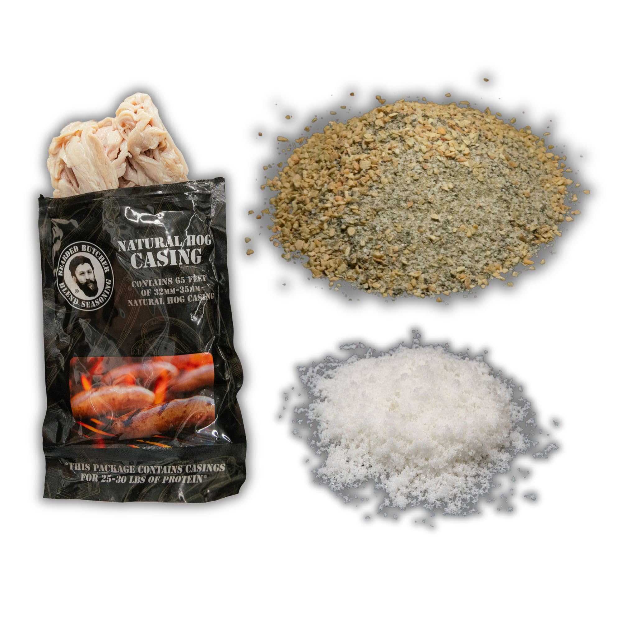 Bearded Butchers Smoked Kielbasa DIY Kit - Mild Kielbasa Seasoning, 32mm-35mm Natural Hog Casings & Pink Curing Salt - Great for Fresh or Smoked