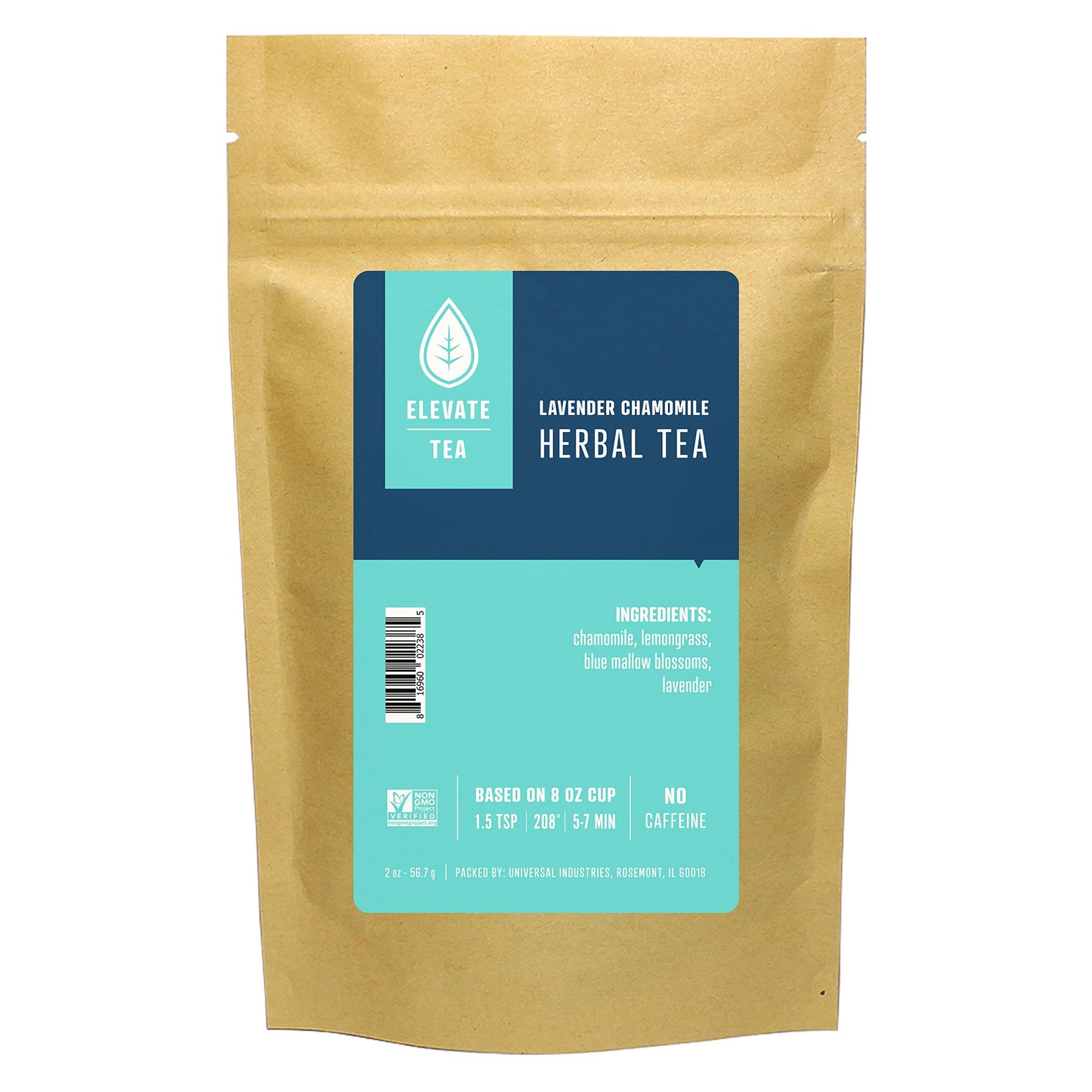 Elevate Lavender Chamomile Loose Leaf Herbal Tea - Caffeine Free, 2 oz Pouch - 25 Cups, Hot & Iced