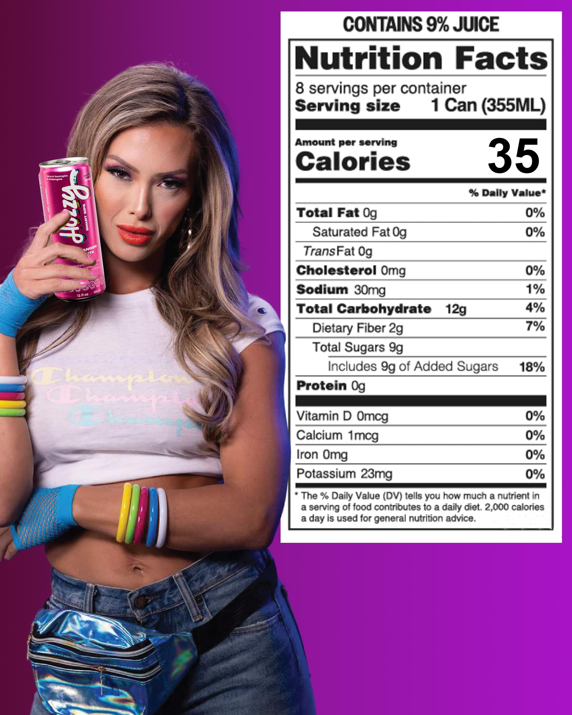 Huzzy Smart Sips Non Alcoholic Drinks - Berry Banger Margarita Inspired Beverage, Alcohol Free Functional Cocktails - Low Calorie, Low Carb, No