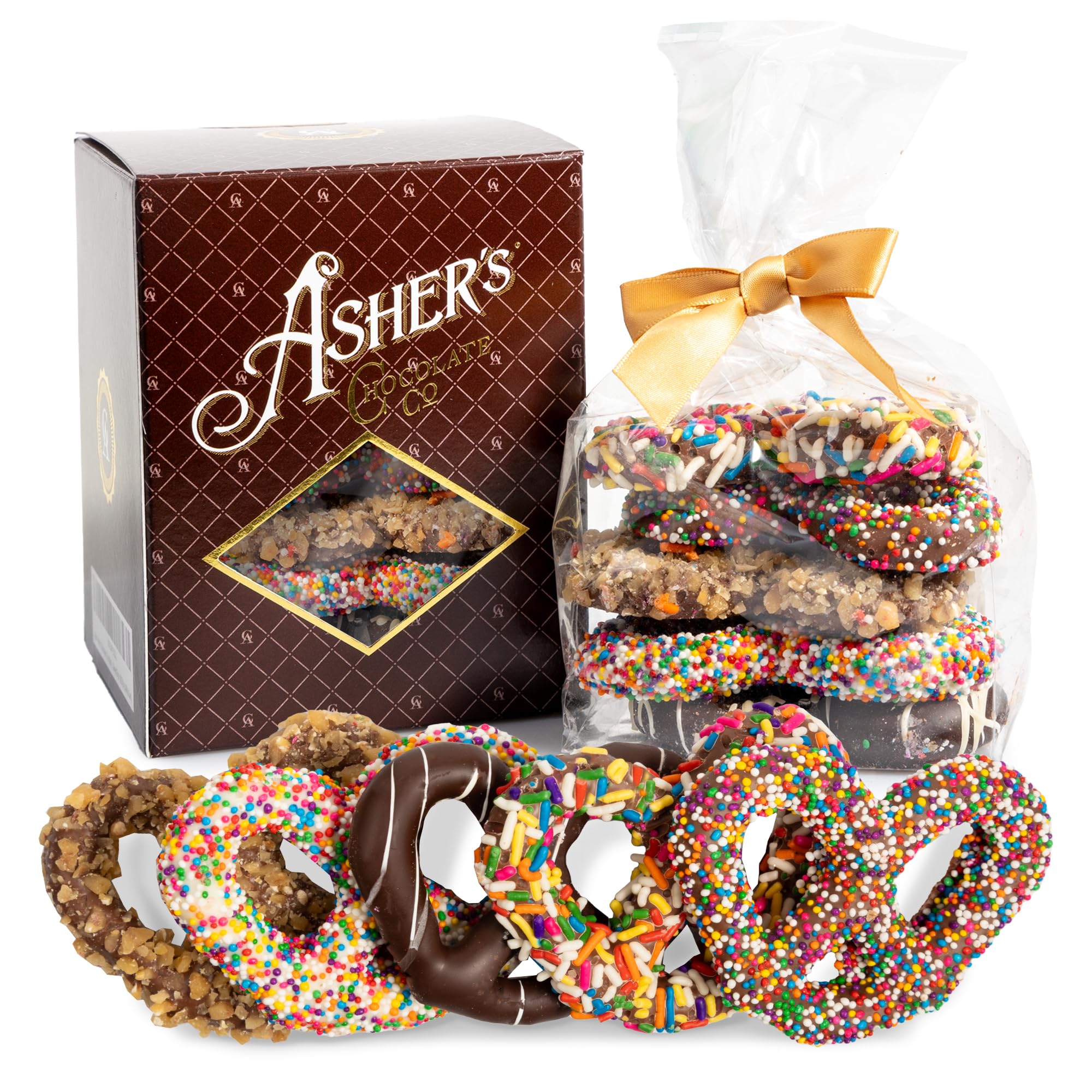 Asher's Chocolates, Chocolate Covered Pretzels Gift Basket, Holiday Assortment of Candy, Small Batches of Kosher Chocolate, Family Owned Since 1892