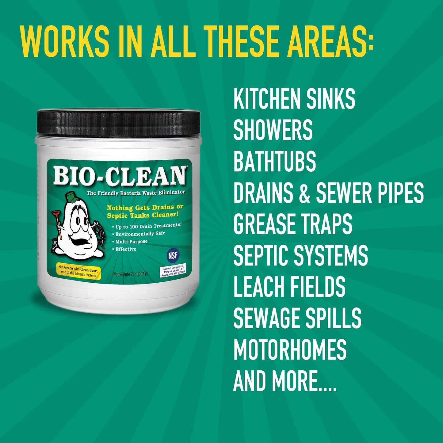 Bio-Clean Ultimate Drain Cleaning Kit Cleans Drains- Septic Tanks - Grease Traps All Natural and 100% Guaranteed No Caustic Chemicals! Removes fats