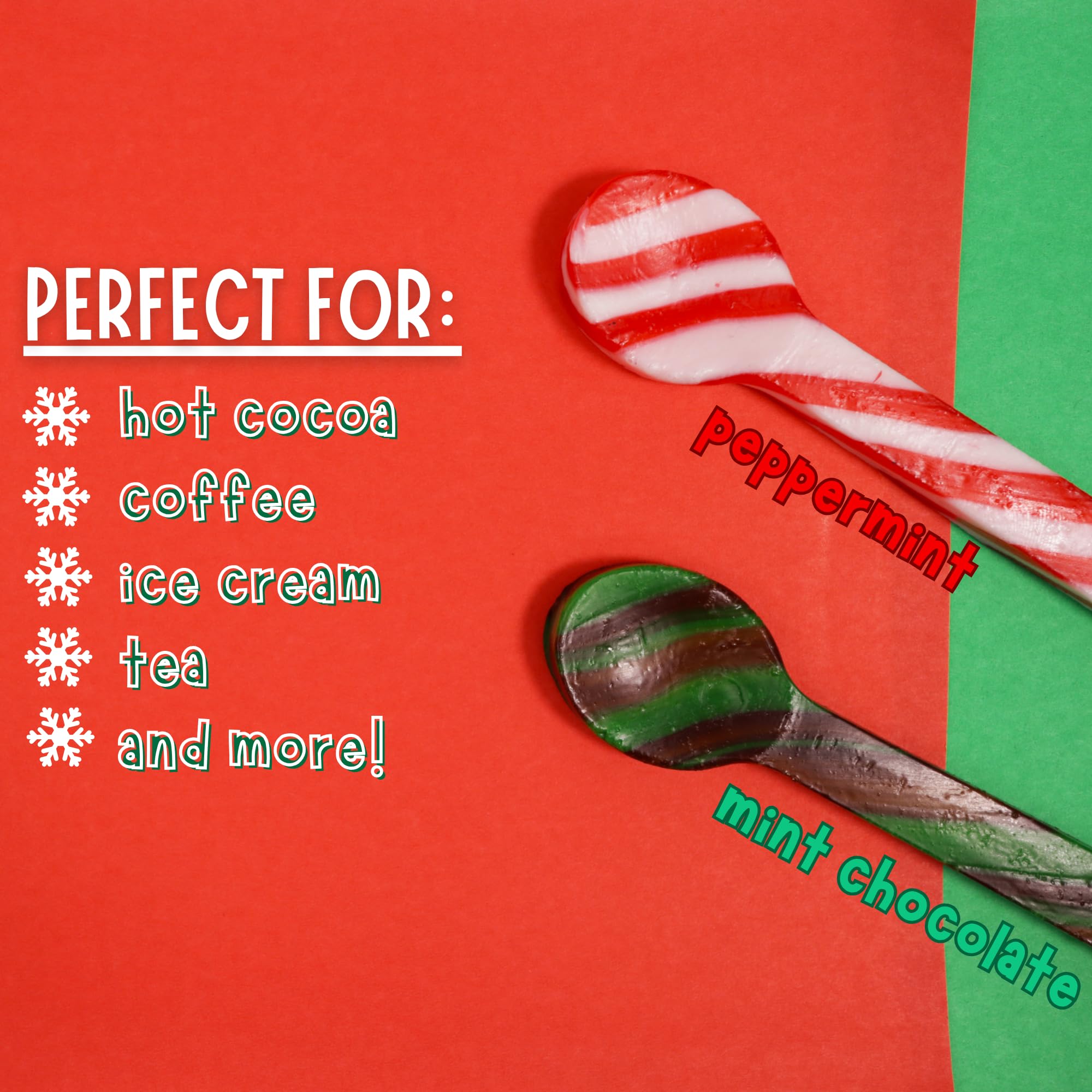 Christmas Candy Spoons, Mint Chocolate and Classic Peppermint Flavored Stirring Sticks, Hot Cocoa Bar Essentials, 24 Total Pieces (Set of 2)